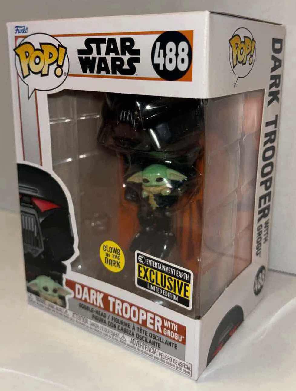 Photo 2 of NEW FUNKO POP! STAR WARS 2-PACK, #488 “DARK TROOPER W GROGU” ENTERTAINMENT EARTH EXCLUSIVE LIMITED EDITION GLOW IN THE DARK BOBBLE-HEAD FIGURE & “MOFF GIDEON” POCKET POP! KEYCHAIN