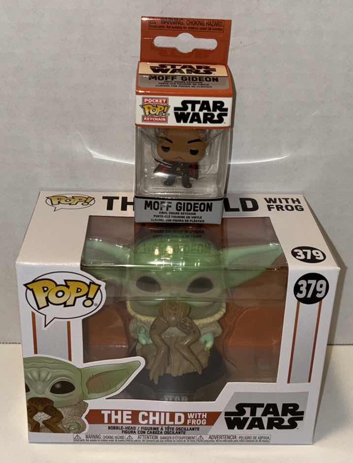 Photo 1 of NEW FUNKO POP! STAR WARS 2-PACK, #379 “THE CHILD WITH FROG” BOBBLE-HEAD FIGURE & “MOFF GIDEON” POCKET POP! KEYCHAIN