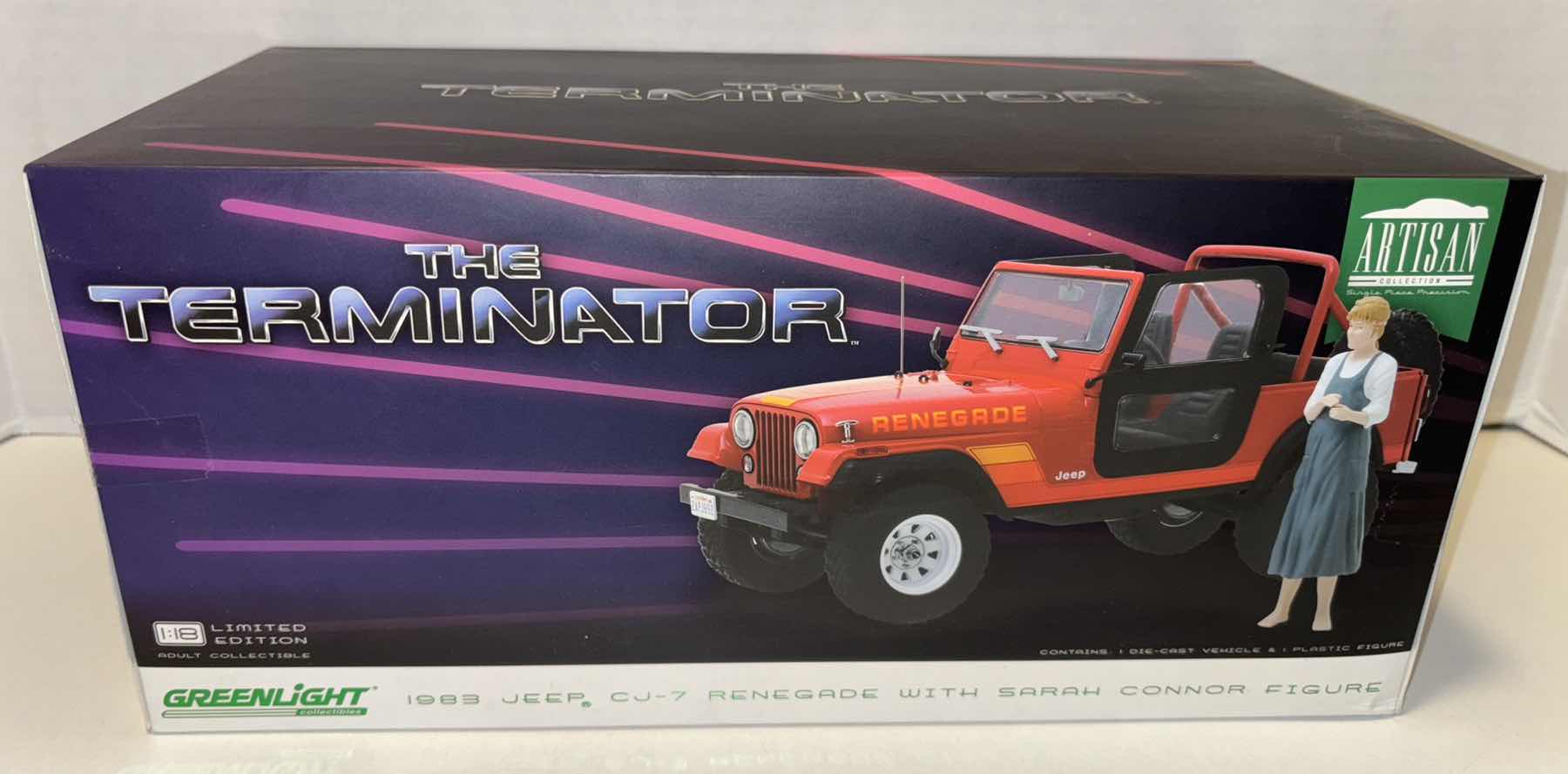 Photo 1 of NEW GREENLIGHT COLLECTIBLES ARTISAN COLLECTION LIMITED EDITION TERMINATOR 1:18 SCALE 1983 JEEP CJ-7 RENEGADE WITH SARAH CONNOR FIGURE