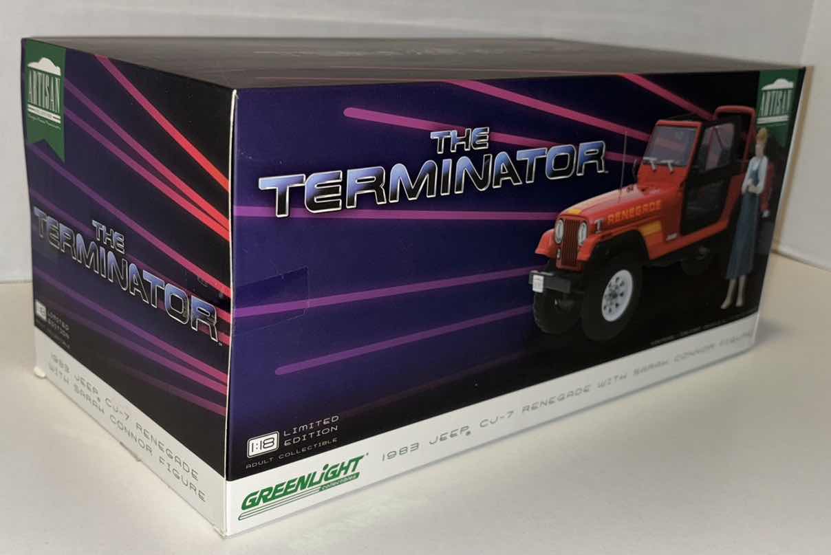 Photo 2 of NEW GREENLIGHT COLLECTIBLES ARTISAN COLLECTION LIMITED EDITION TERMINATOR 1:18 SCALE 1983 JEEP CJ-7 RENEGADE WITH SARAH CONNOR FIGURE