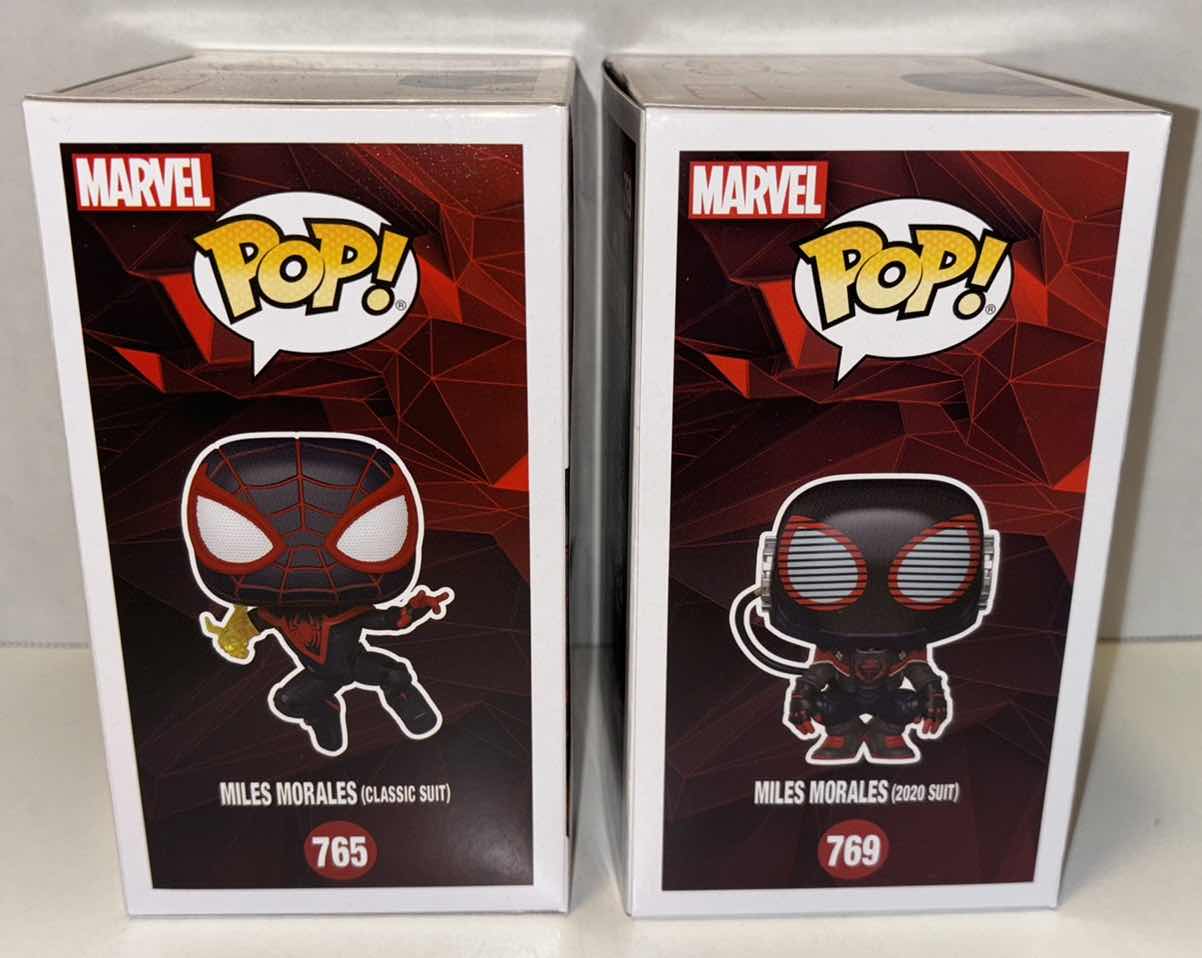 Photo 2 of NEW FUNKO POP! 2-PACK MARVEL SPIDER-MAN GAMERVERSE BOBBLE-HEAD VINYL FIGURE, #765 MILES MORALES (CLASSIC SUIT) & #769 MILES MORALES (2020 SUIT)