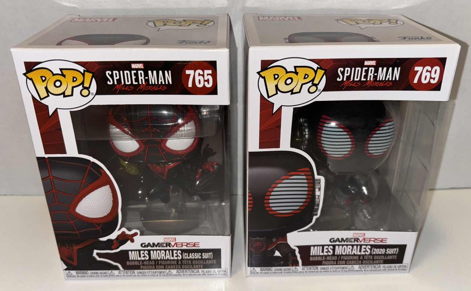 Photo 1 of NEW FUNKO POP! 2-PACK MARVEL SPIDER-MAN GAMERVERSE BOBBLE-HEAD VINYL FIGURE, #765 MILES MORALES (CLASSIC SUIT) & #769 MILES MORALES (2020 SUIT)