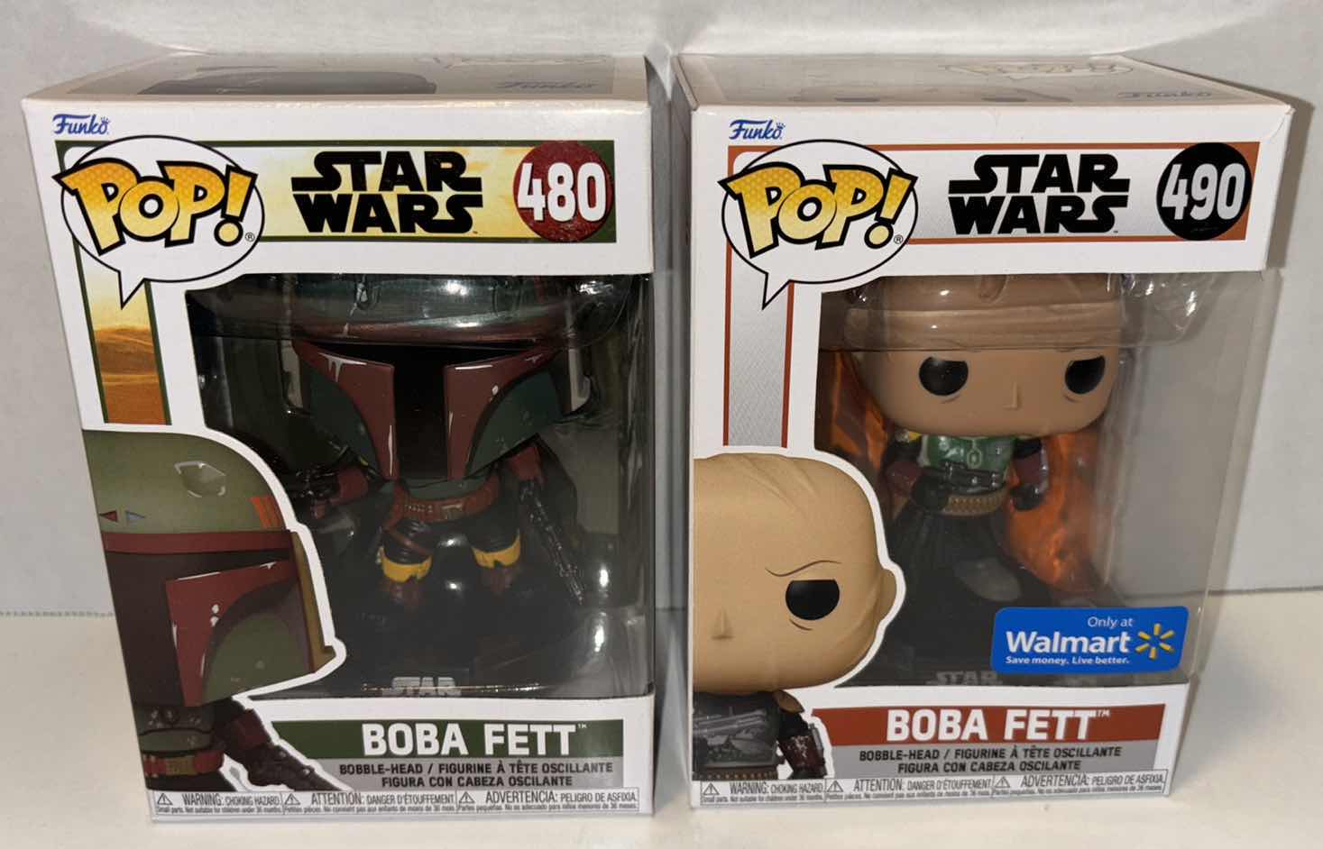 Photo 1 of NEW FUNKO POP! 2-PACK STAR WARS BOBBLE-HEAD VINYL FIGURES, #480 “BOBA FETT” THE BOOK OF BOBA FETT & #490 “BOBA FETT” THE MANDALORIAN