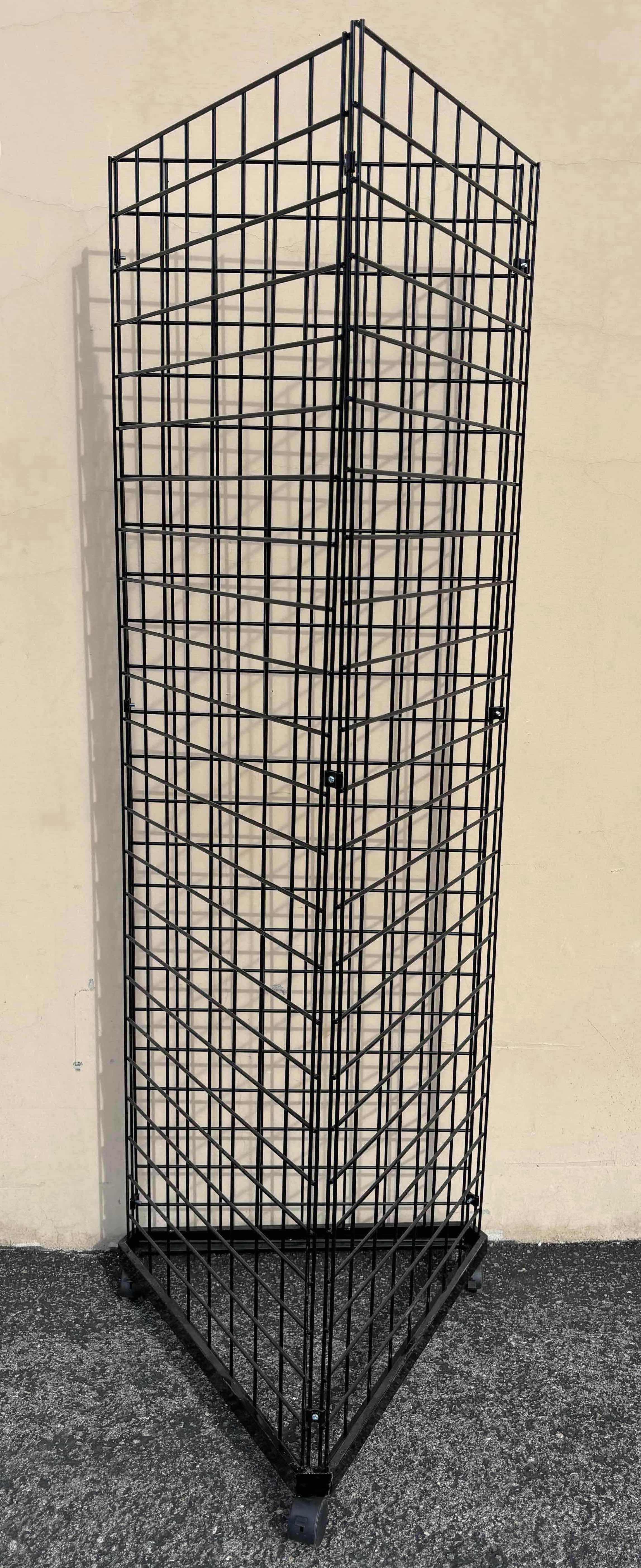 Photo 3 of $170 BLACK TRIANGLE WIRE GRID & GRID WALL TOWER W BASE & CASTER WHEELS (2’ x 6’ H6.6’)