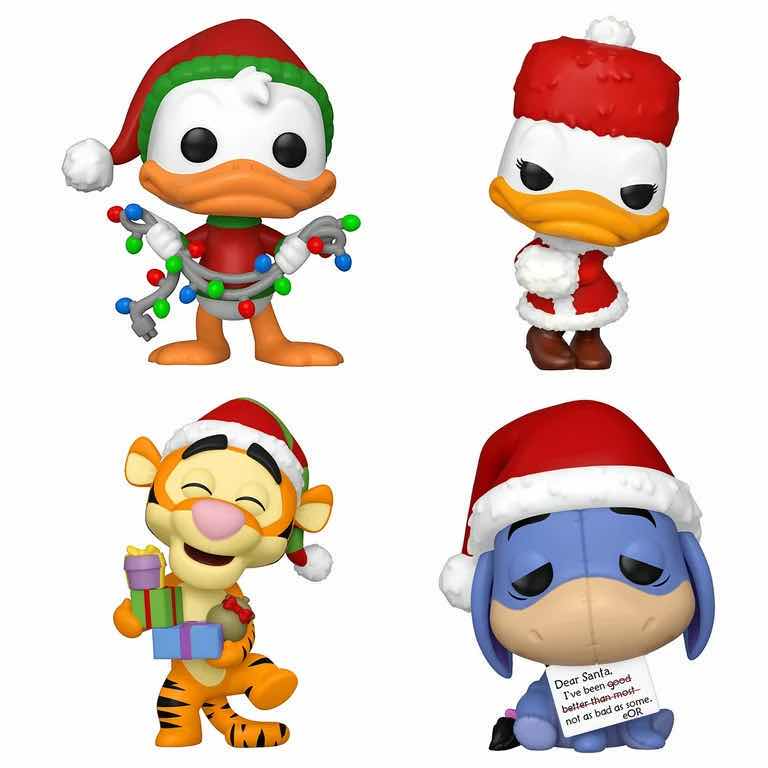 Photo 1 of NEW FUNKO POP! 4-PACK DISNEY 2021 HOLIDAY COMPLETE SET OF VINYL FIGURES, #1127 DAISY DUCK #1128 DONALD DUCK #1129 EEYORE #1130 TIGGER