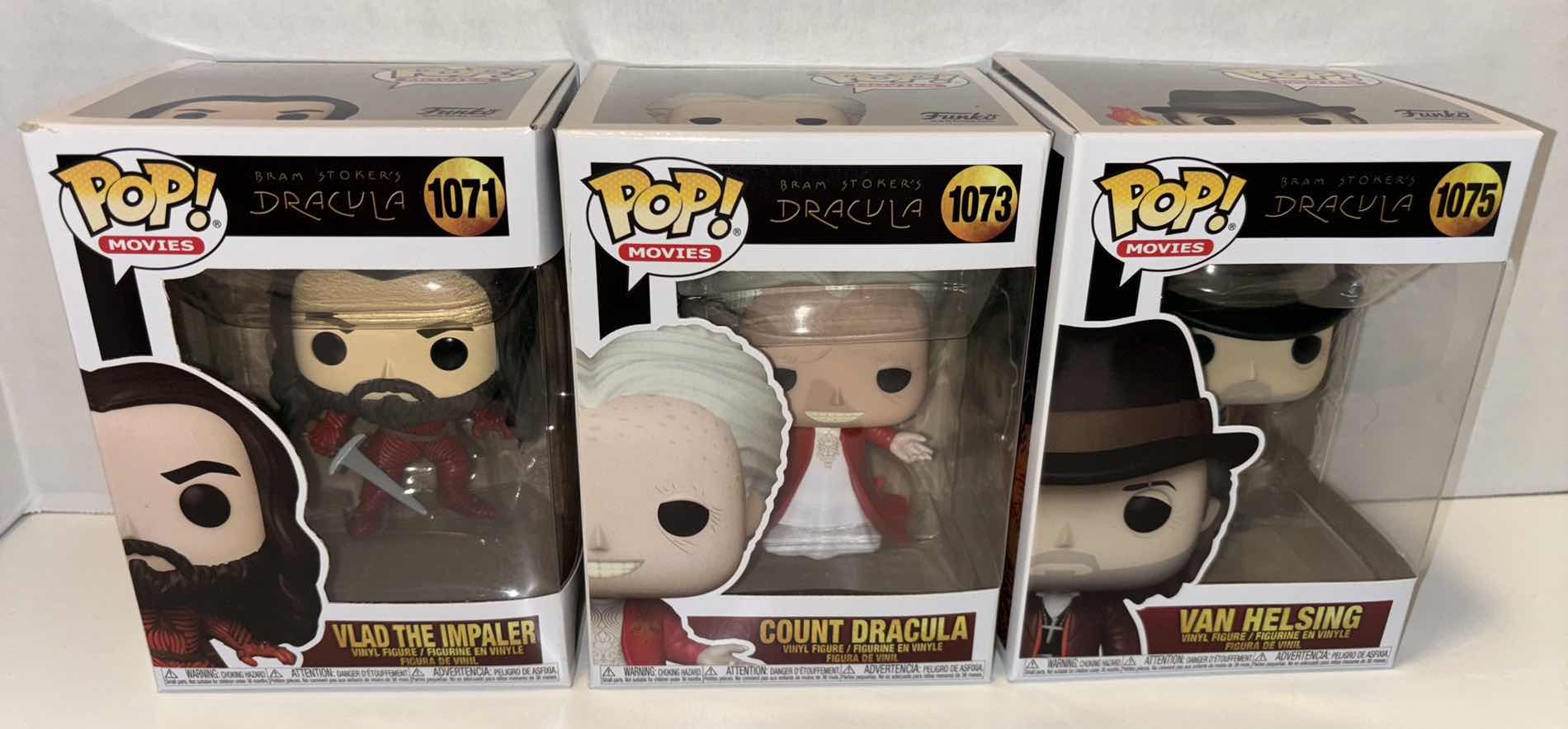 Photo 1 of NEW FUNKO POP! MOVIES 3-PACK BRAM STOKER’S DRACULA VINYL FIGURES, #1071 VLAD THE IMPALER #1073 COUNT DRACULA #1075 VAN HELSING