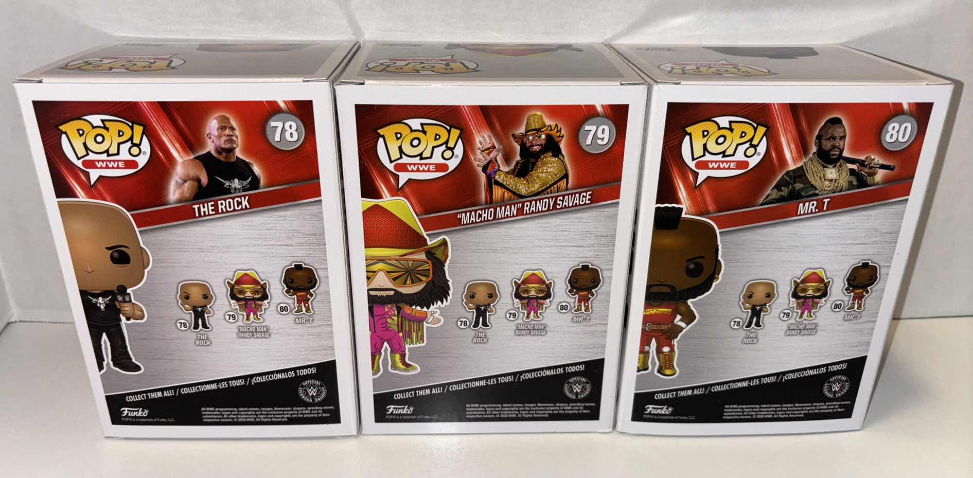 Photo 6 of NEW FUNKO POP! 3-PACK WWE VINYL FIGURES, #78 THE ROCK #79 MACHO MAN RANDY SAVAGE #80 MR. T