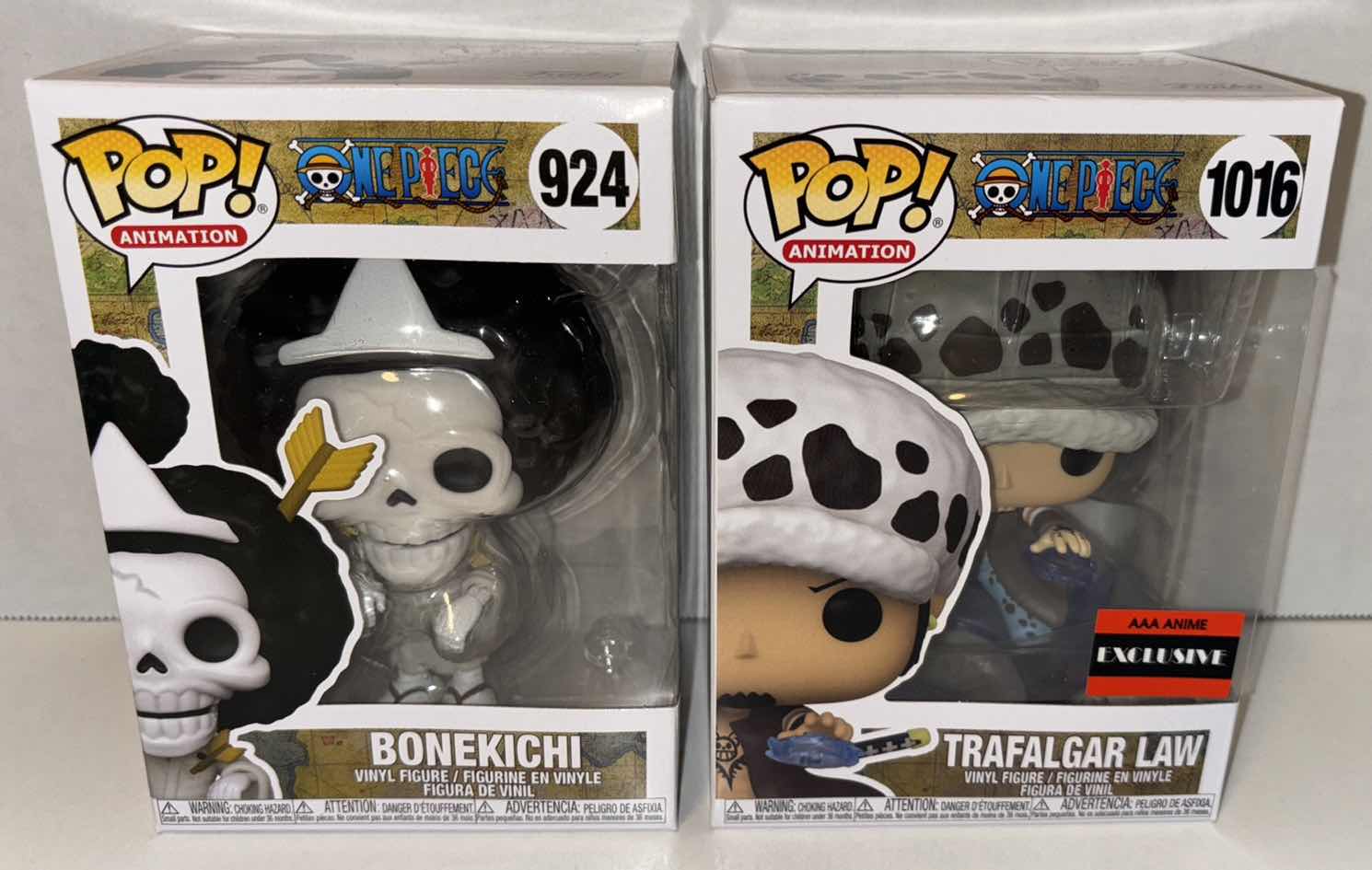 Photo 1 of NEW FUNKO POP! ANIMATION VINYL FIGURES, ONE PIECE #924 BONEKICHI & #1016 TRAFALGAR LAW