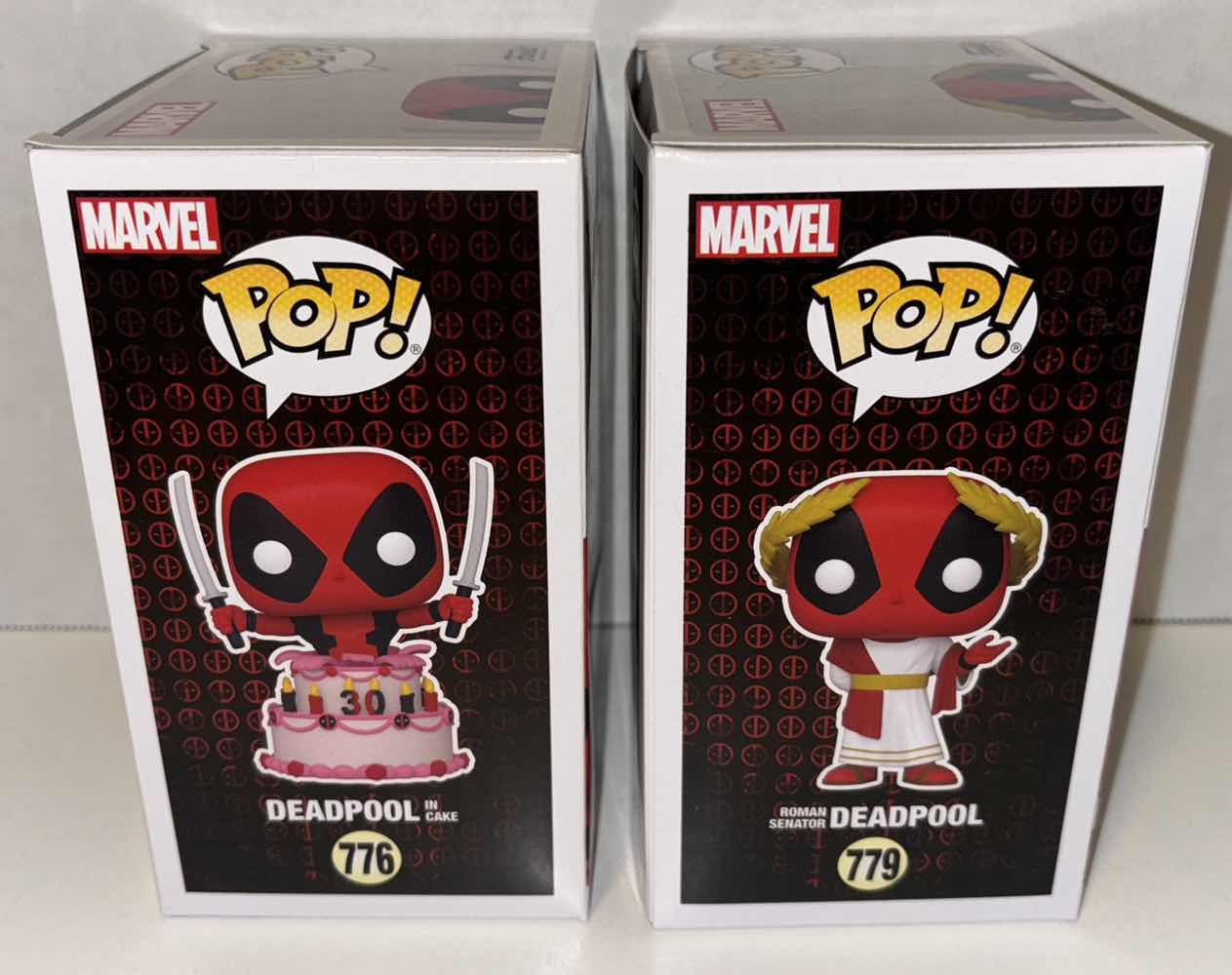 Photo 4 of NEW FUNKO POP! MARVEL BOBBLE-HEAD VINYL FIGURES, 30TH ANNIVERSARY #776 DEADPOOL IN CAKE & #779 ROMAN SENATOR DEADPOOL