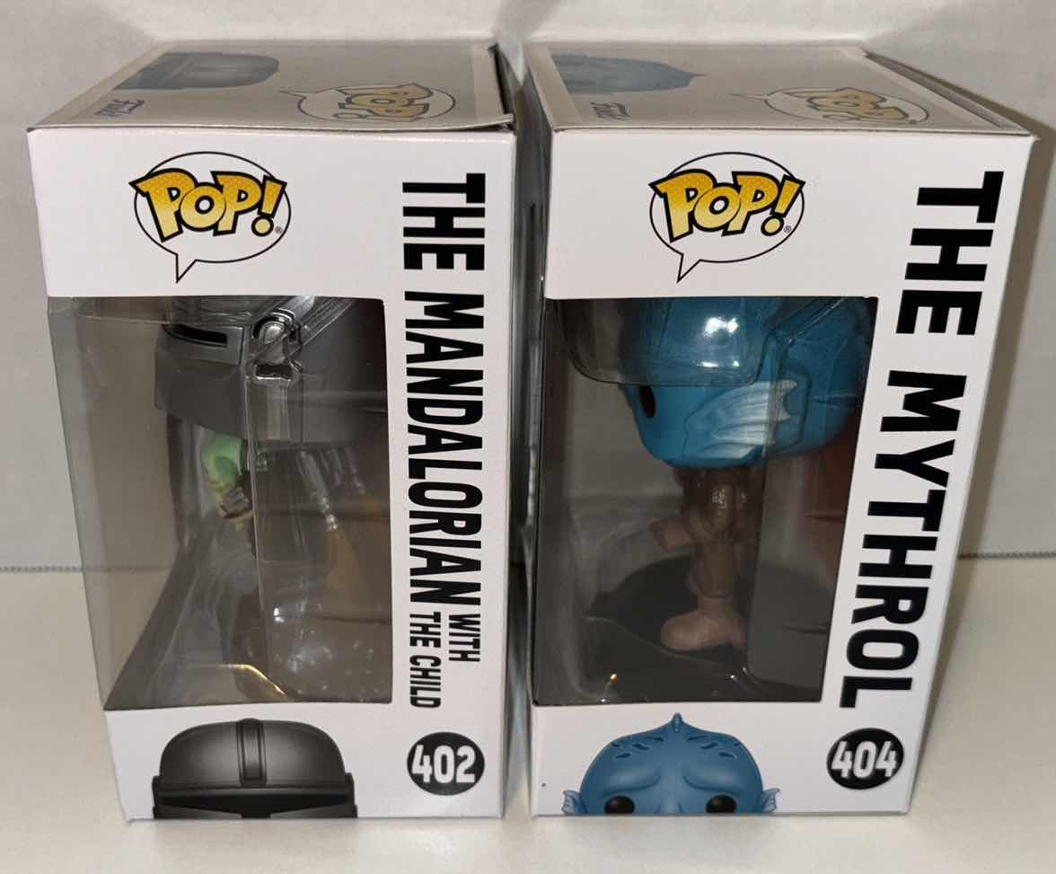 Photo 5 of NEW FUNKO POP! STAR WARS BOBBLE-HEAD VINYL FIGURES, #402 THE MANDALORIAN WITH THE CHILD & #404 THE MYTHROL