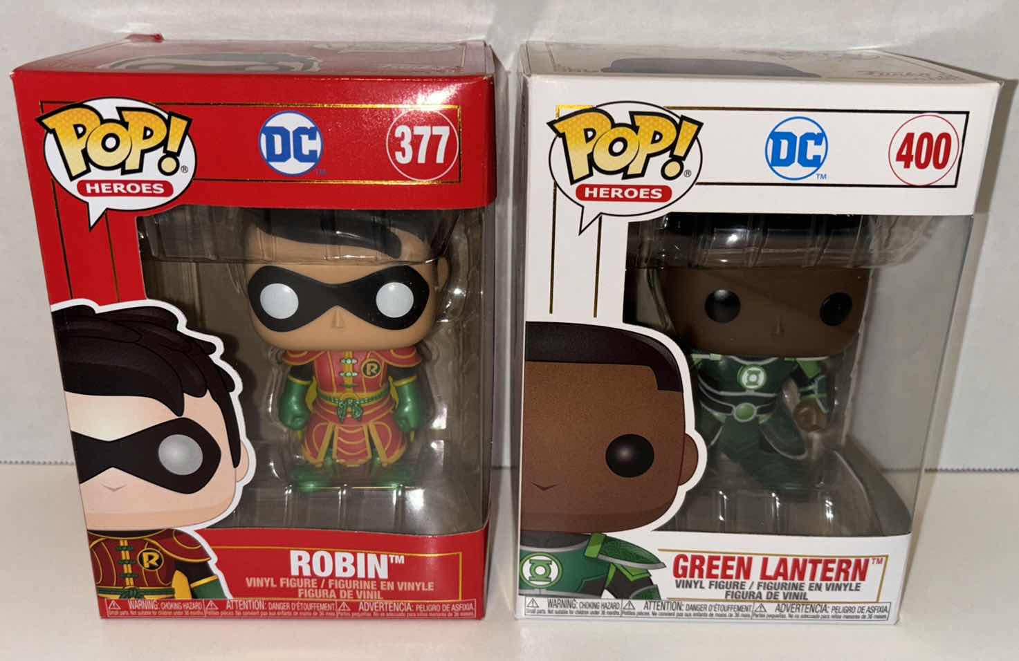 Photo 1 of NEW FUNKO POP! HEROES VINYL FIGURES, DC IMPERIAL PALACE #377 ROBIN & #400 GREEN LANTERN