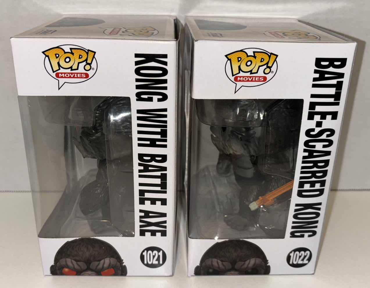 Photo 5 of NEW FUNKO POP! MOVIES GODZILLA VS. KONG VINYL FIGURES, #1021 KONG WITH BATTLE AXE & #1022 BATTLE-SCARRED KONG