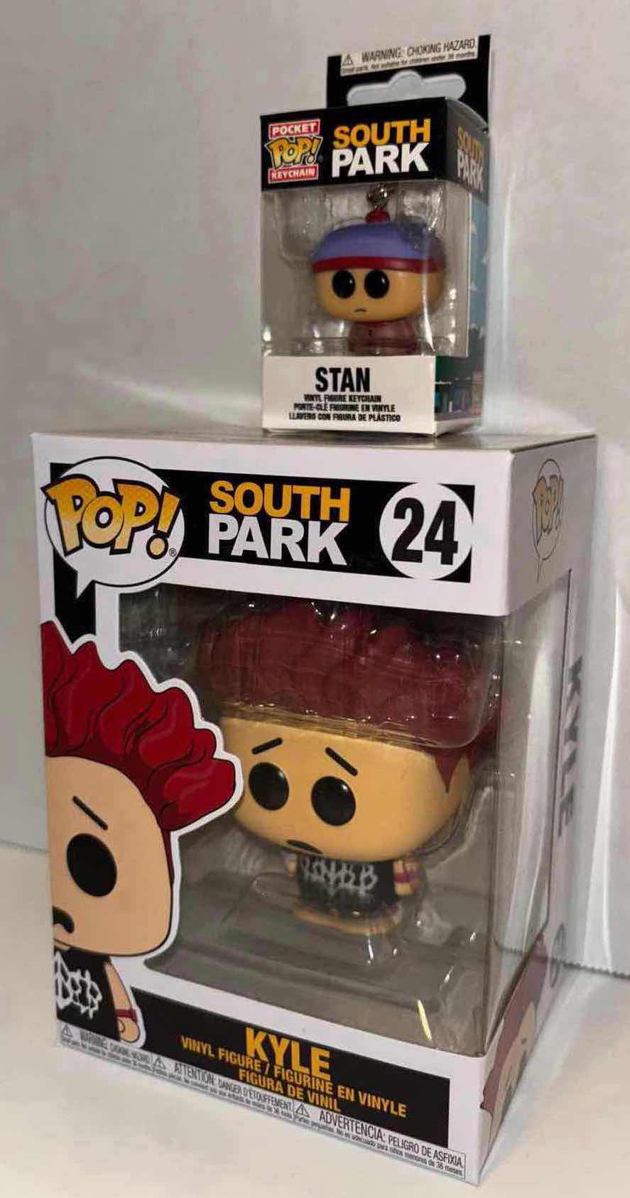 Photo 1 of NEW FUNKO POP! SOUTH PARK VINYL FIGURE & VINYL FIGURE KEYCHAIN, #24 KYLE & STAN POCKET POP! KEYCHAIN