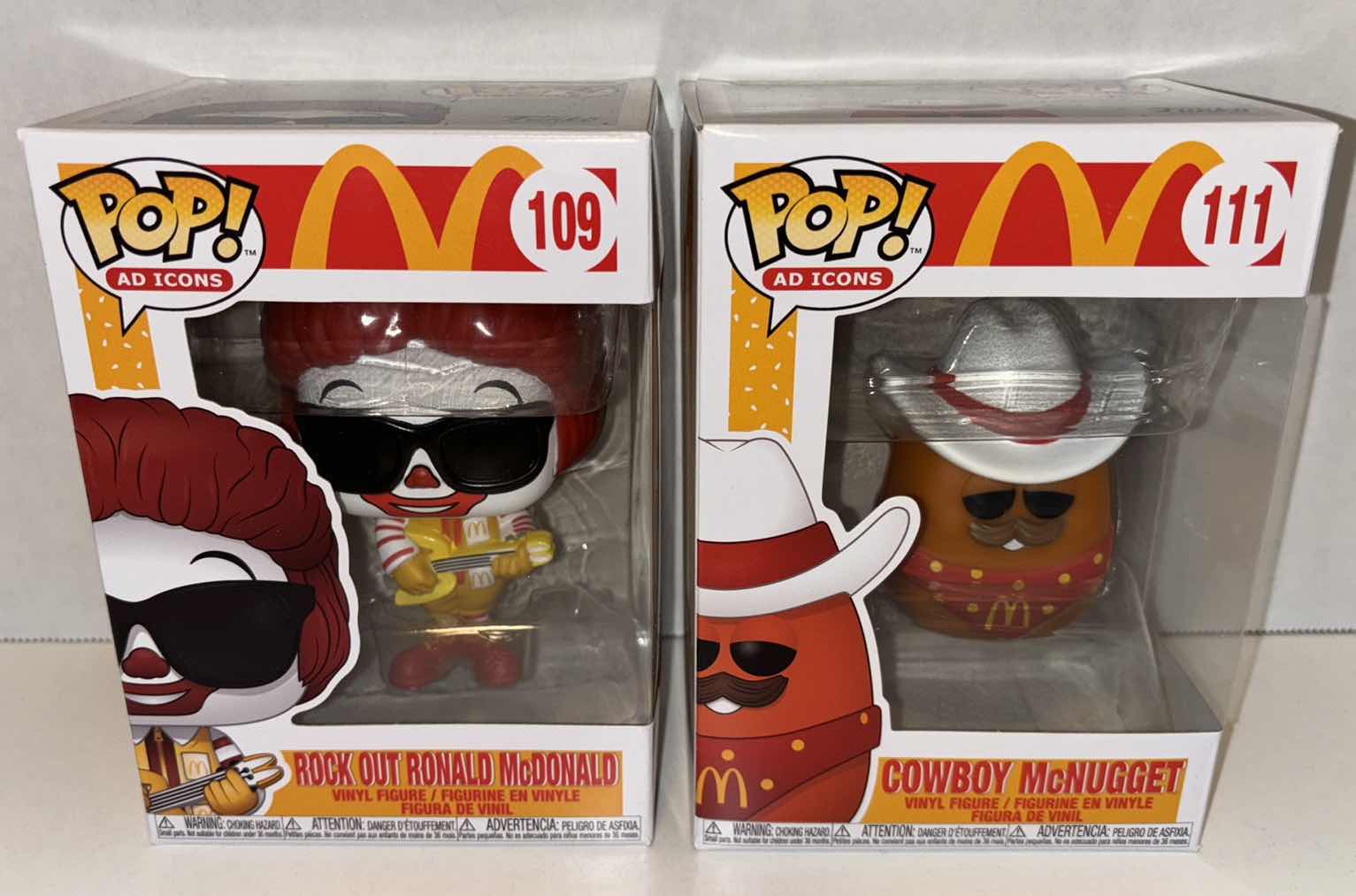 Photo 1 of NEW FUNKO POP! AD ICONS VINYL FIGURES, #109 ROCK OUT RONALD MCDONALD & #111 COWBOY MCNUGGET