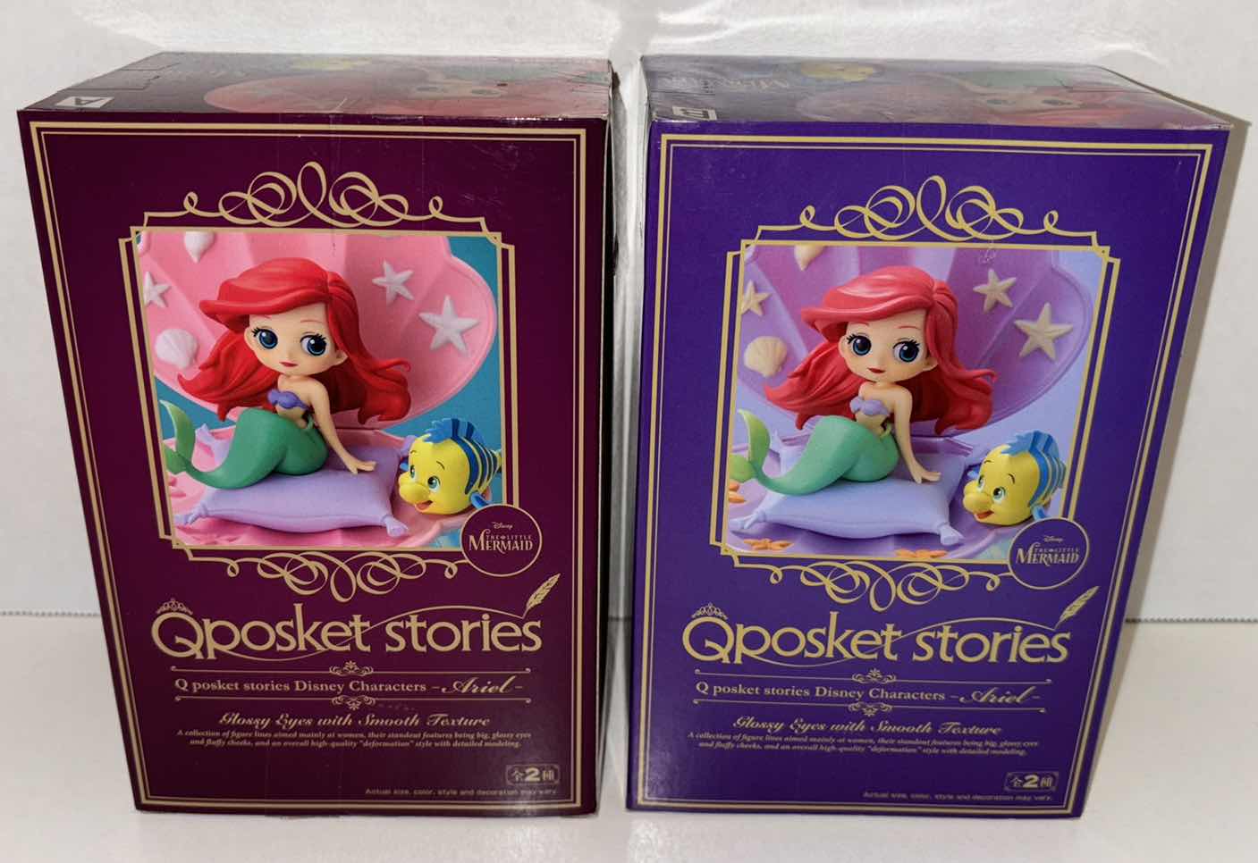 Photo 1 of NEW BANDAI Q POSKET STORIES, 2-PACK THE LITTLE MERMAID STATUE VERSION A (PINK) & VERSION B (PURPLE)