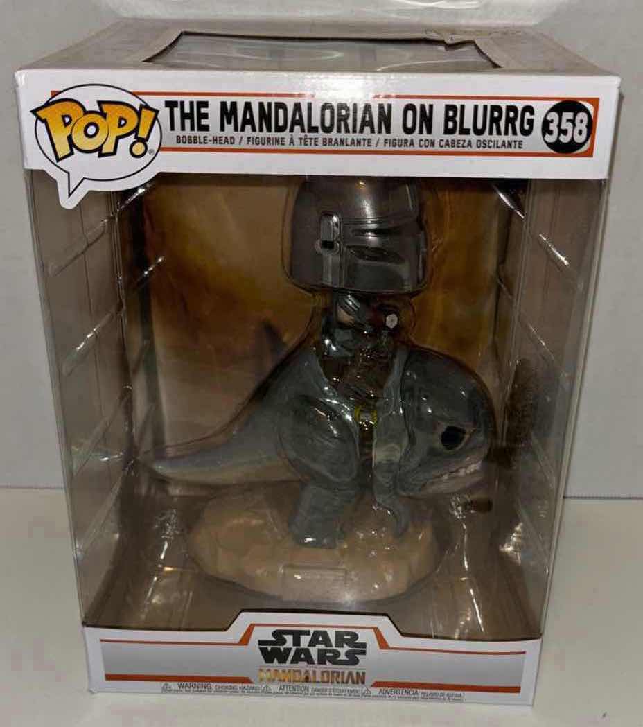 Photo 2 of NEW FUNKO POP! STAR WARS THE MANDALORIAN BOBBLE-HEAD VINYL FIGURE, #358 THE MANDALORIAN ON BLURRG