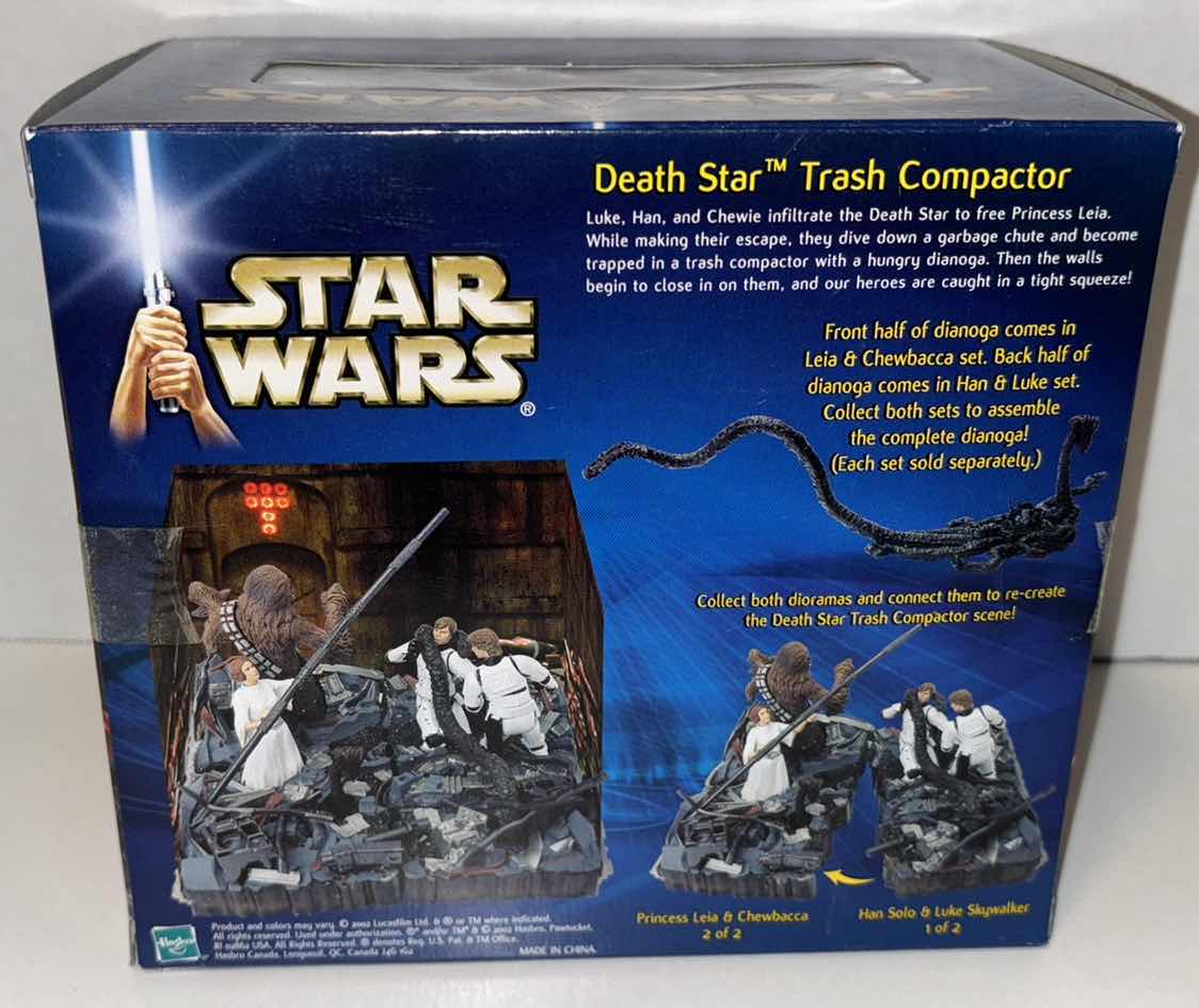 Photo 4 of NEW 2002 HASBRO STAR WARS A NEW HOPE DEATH STAR TRASH COMPACTOR SET OF 2, LUKE SKYWALKER & HAN SOLO (SET 1 OF 2) PRINCESS LEIA & CHEWBACCA (SET 2 OF 2)