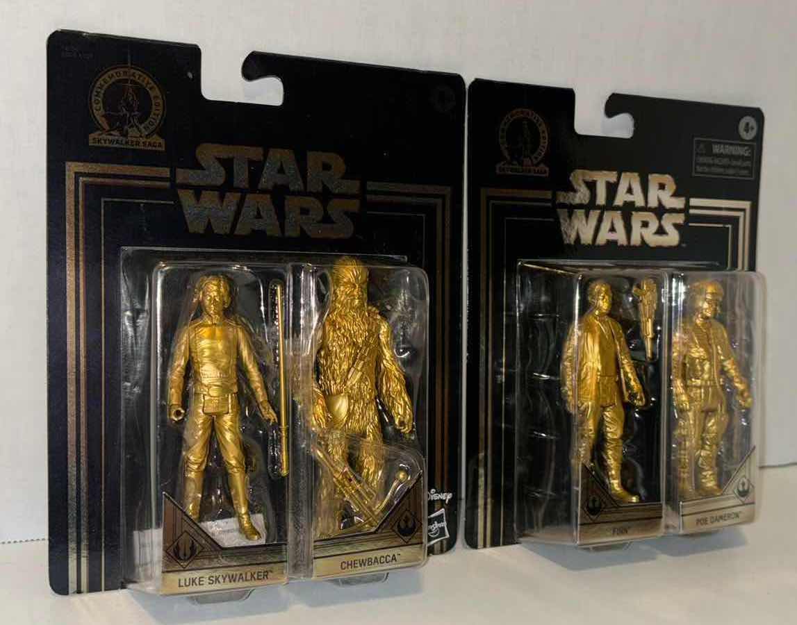 Photo 1 of NEW HASBRO STAR WARS COMMEMORATIVE EDITION SKYWALKER SAGA 2-PACK (2), RETURN OF THE JEDI GOLD “LUKE SKYWALKER & CHEWBACCA” & THE FORCE AWAKENS GOLD “FINN & POE DAMERON”