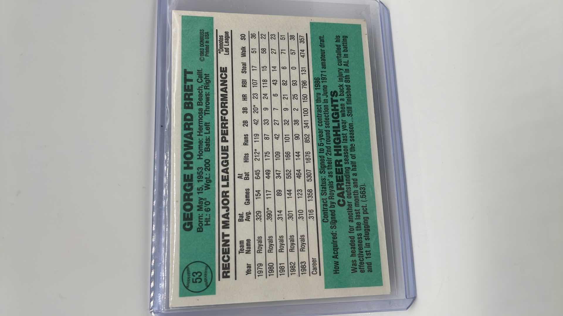 Photo 2 of 1984 GEORGE BRETT DONRUSS CARD 53