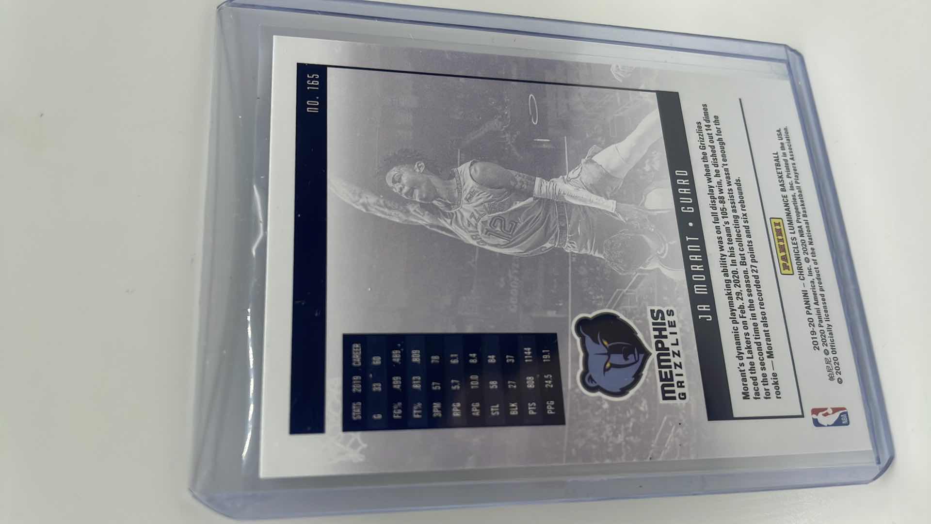 Photo 2 of 2019-20 JA MORANT PANINI CHRONICLES ROOKIE CARD 165