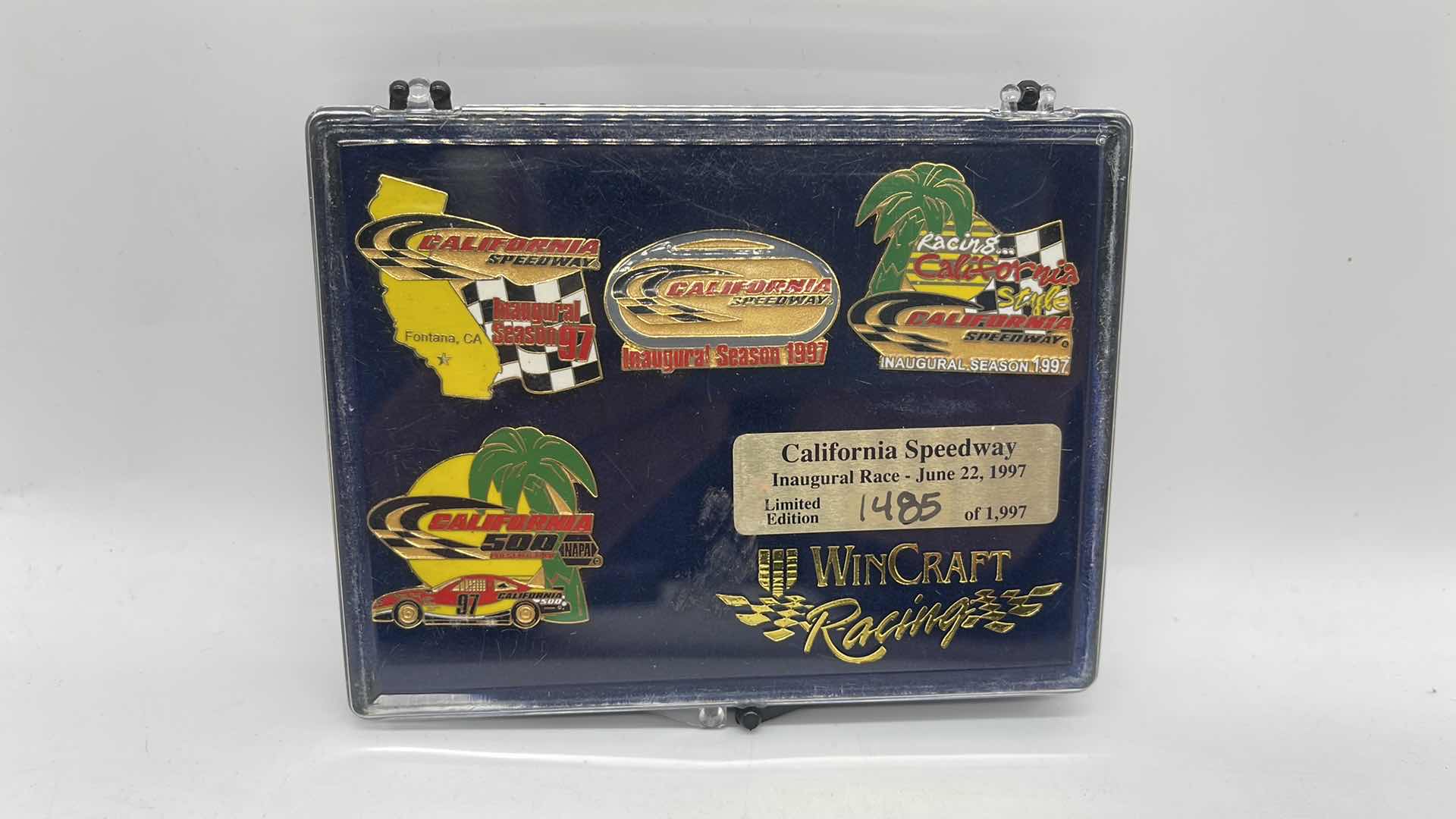 Photo 1 of 1997 NASCAR  CALIFORNIA SPEEDWAY LIMITED EDITION INAUGURAL RACE ENAMEL PIN NUMBERED 1485/1997