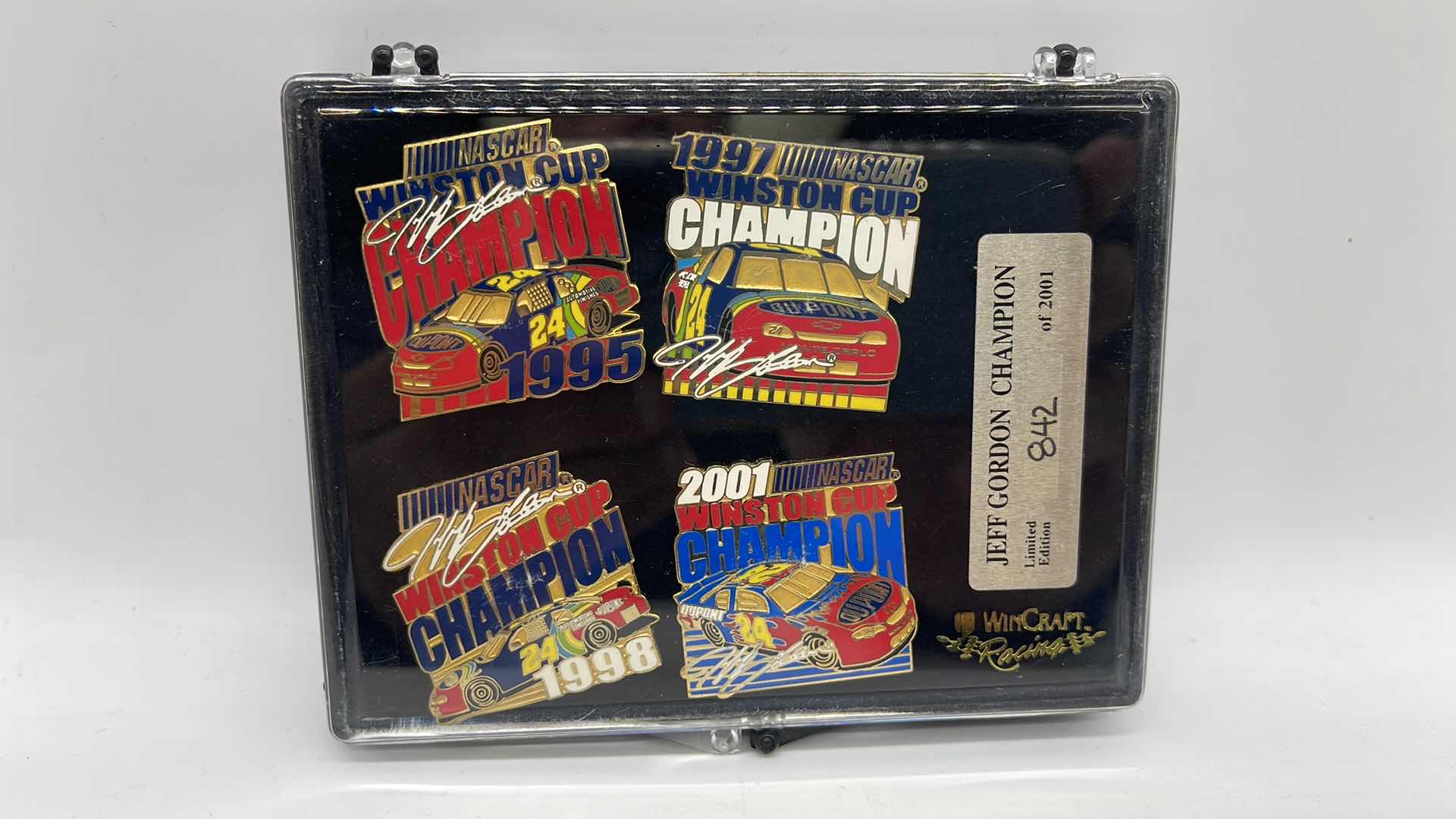 Photo 1 of 2001 JEFF GORDON WINSTON CUP CHAMPION LIMITED EDITION ENAMEL PIN SET NUMBERED 842/2001