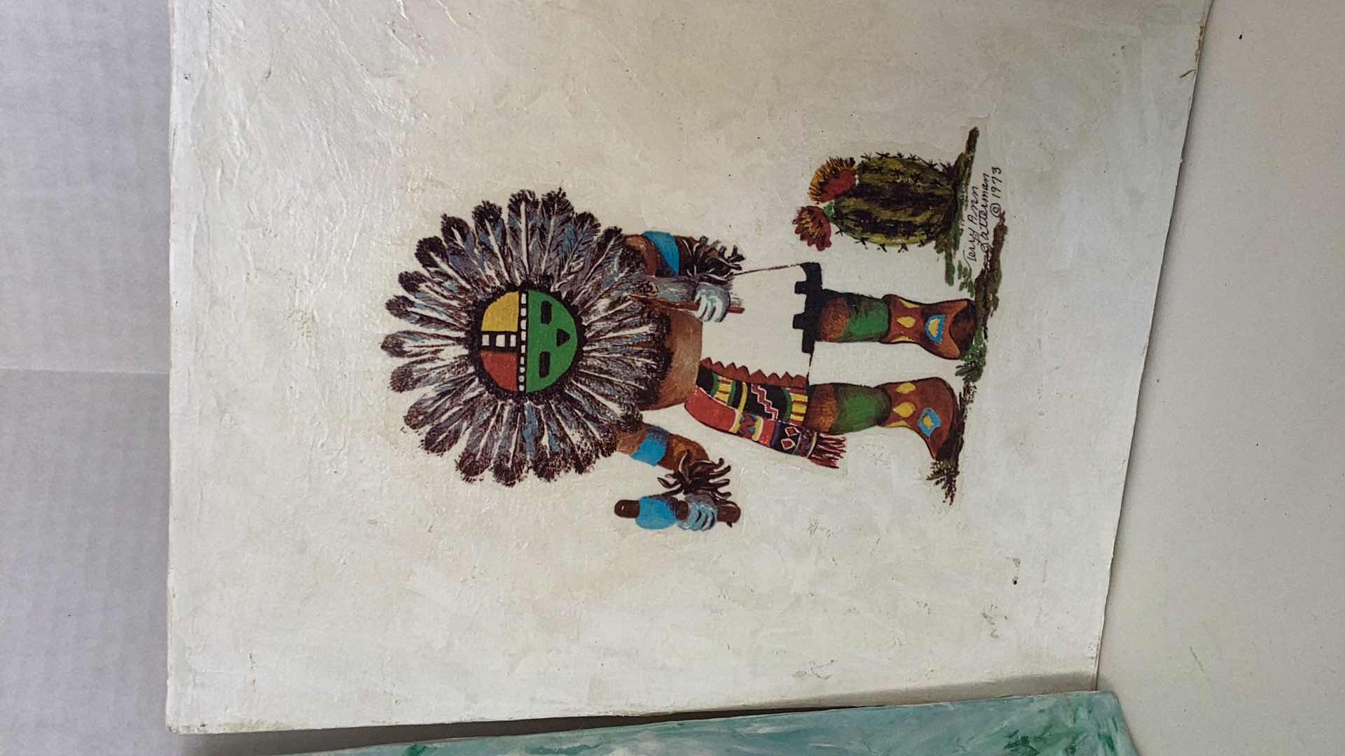 Photo 4 of THREE VINTAGE 1973 TERRY ANN LATTERMAN HAND PAINTED KACHINA PAINTINGS 11” X H 14” $40 EACH