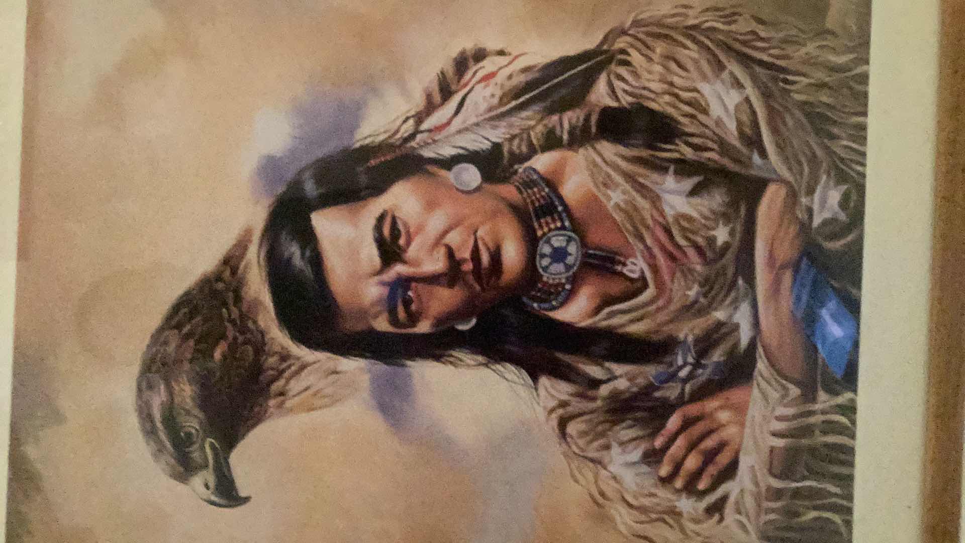 Photo 3 of VINTAGE GARY AMPEL NATIVE AMERICAN INDIAN PRINT 24” X H 31”