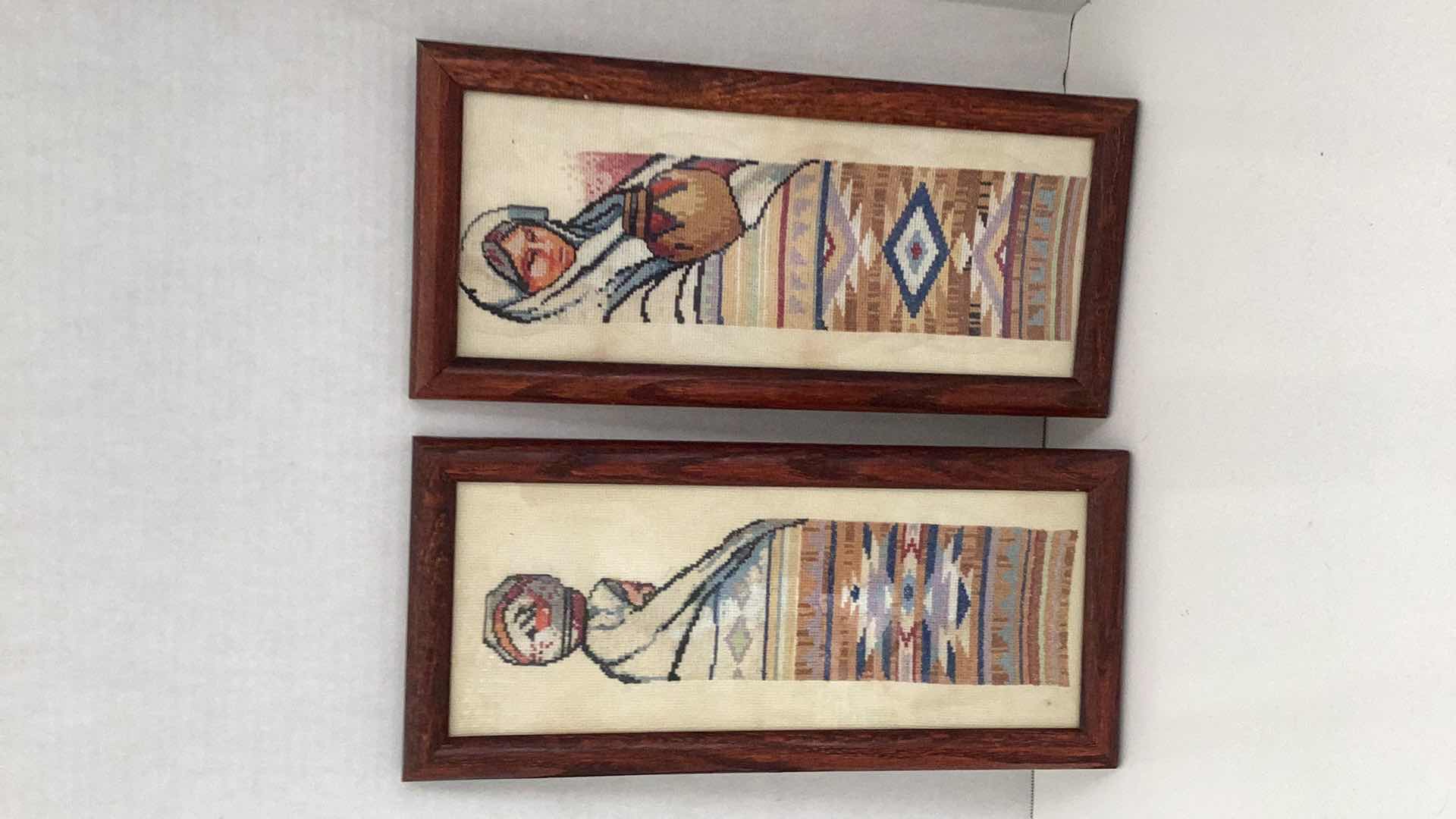 Photo 1 of TWO NEEDLEWORK AMERICAN INDIAN ART PIECES  8” X H 17”