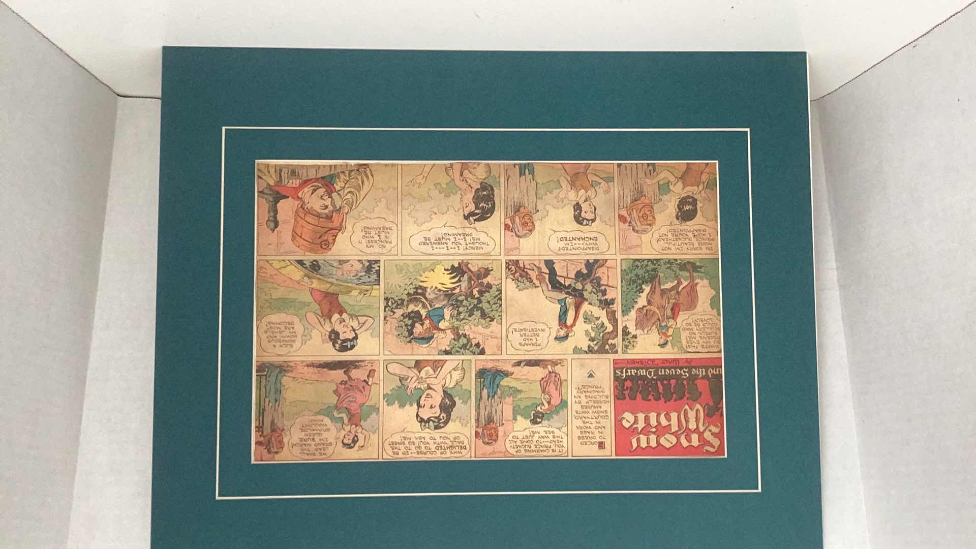 Photo 13 of VINTAGE 1937 WALT DISNEY “SNOW WHITE AND THE SEVEN DWARFS” MATTED ORIGINAL COLOR COMIC STRIP SET OF TWENTY 20” X H 16”