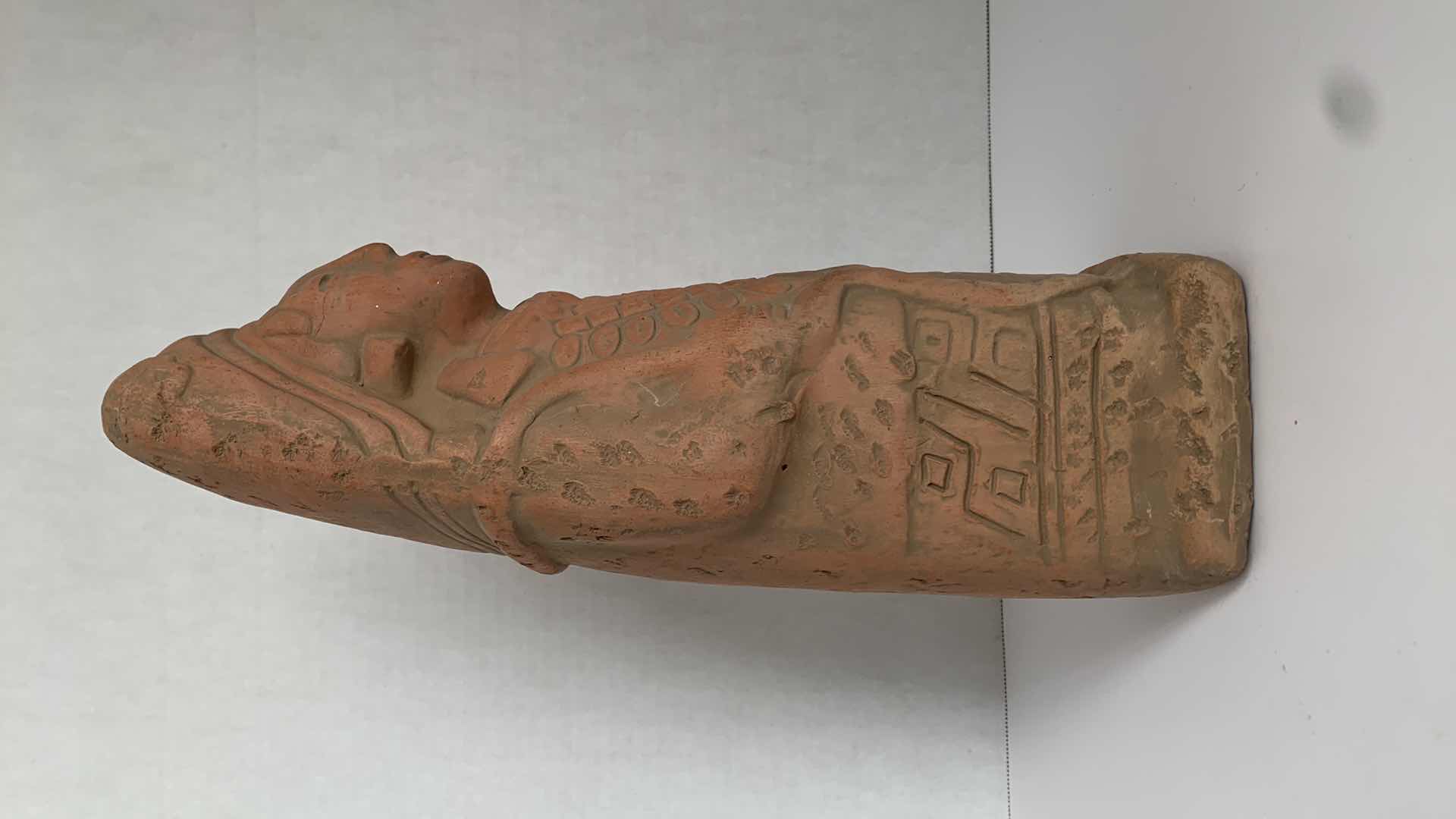 Photo 2 of REPLICA MESOAMERICAN CLAY STATUE 5” X 4” H 13”