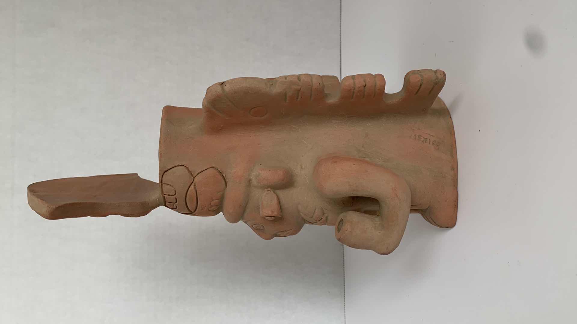 Photo 5 of REPLICA MESOAMERICAN CLAY STATUE 5” X 5” H 11”