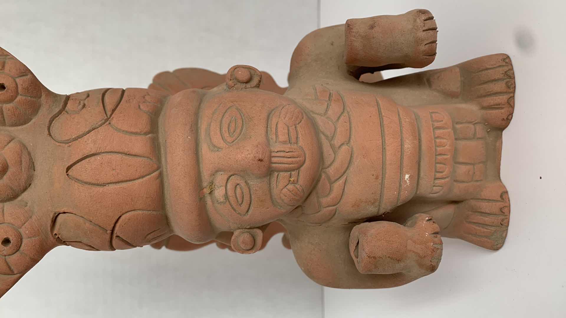 Photo 2 of REPLICA MESOAMERICAN CLAY STATUE 5” X 5” H 11”