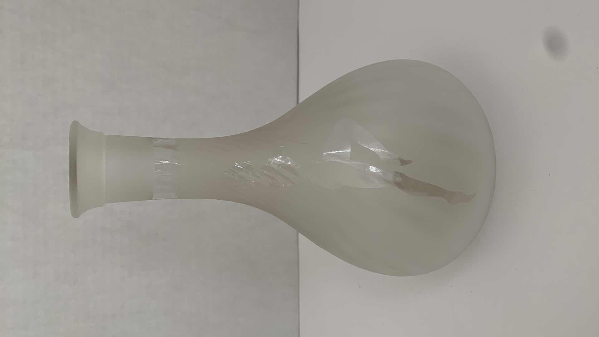 Photo 1 of FROSTED GLASS VASE WITH WOMAN FIGURE 6” X 6” H 9”