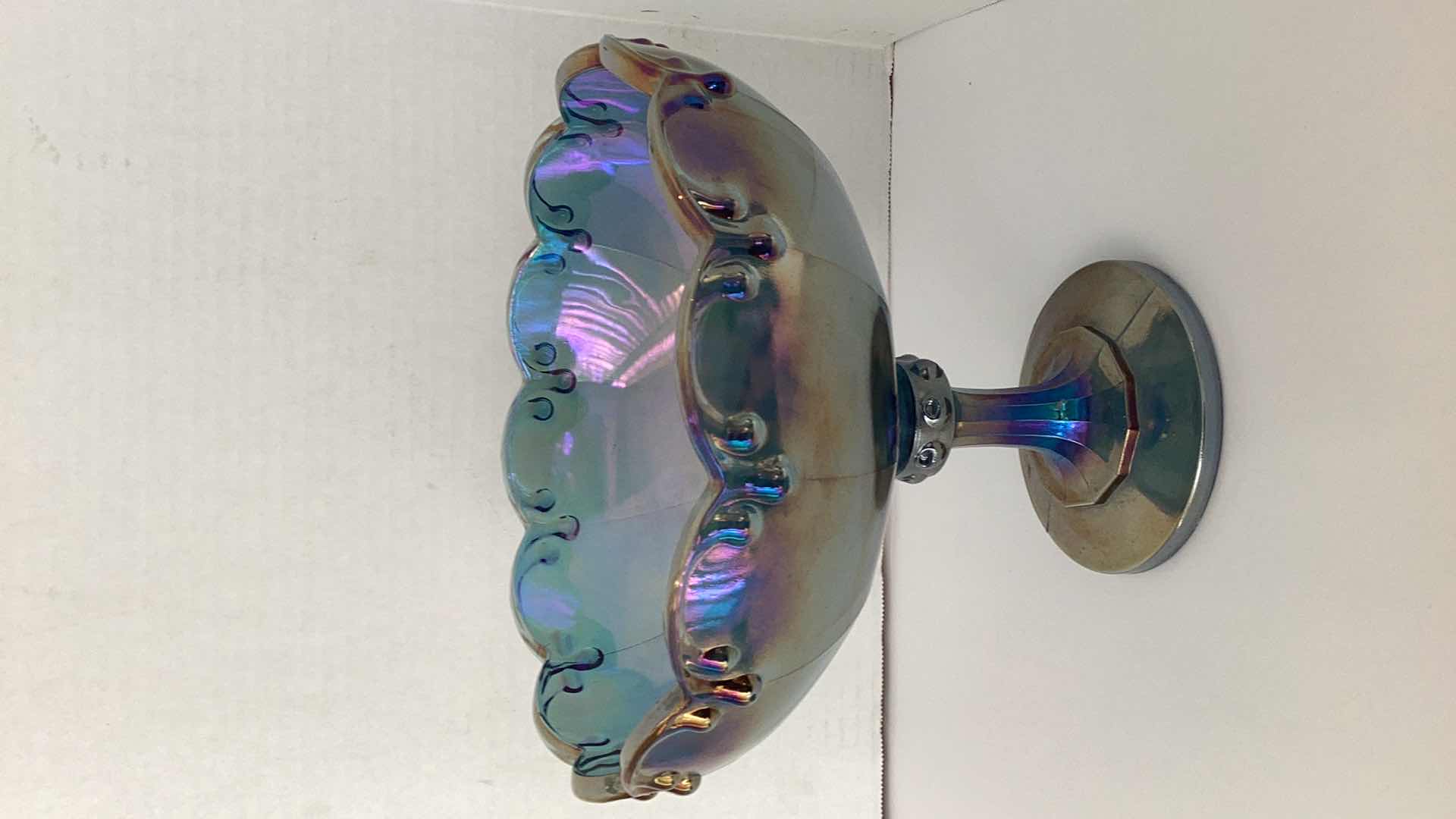Photo 1 of VINTAGE 1970’S PEACOCK BLUE INDIANA GLASS PEDESTAL BOWL 8” X H 7”