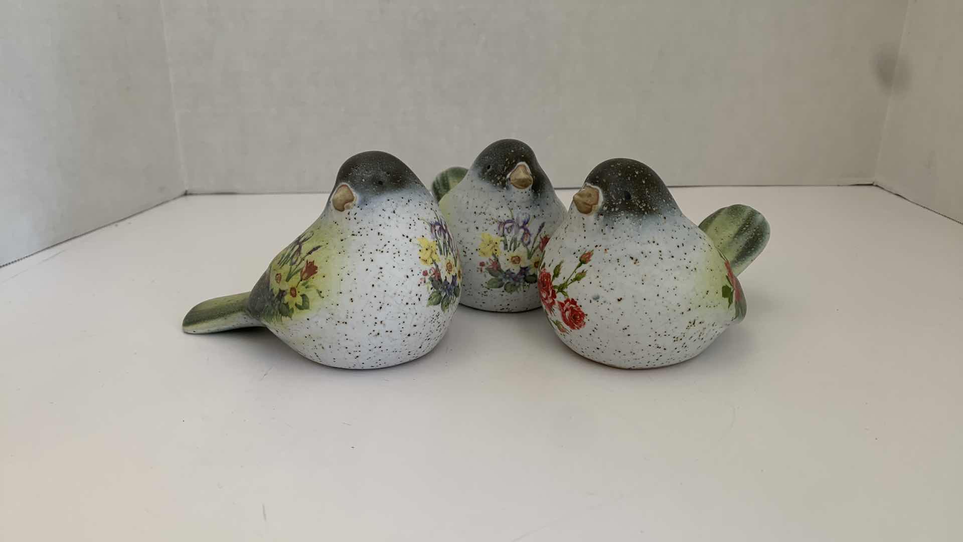 Photo 1 of SET OF 3 STONE HANDPAINTED DOVES 5.5” X 3.5” H 4”