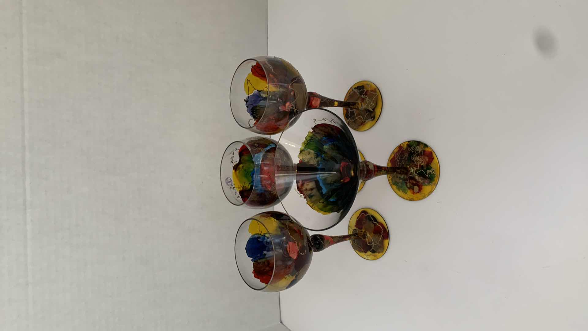 Photo 2 of SET OF 4 MONARCH CRYSTAL MULTICOLORED GLASSES RETAIL H 7.5”