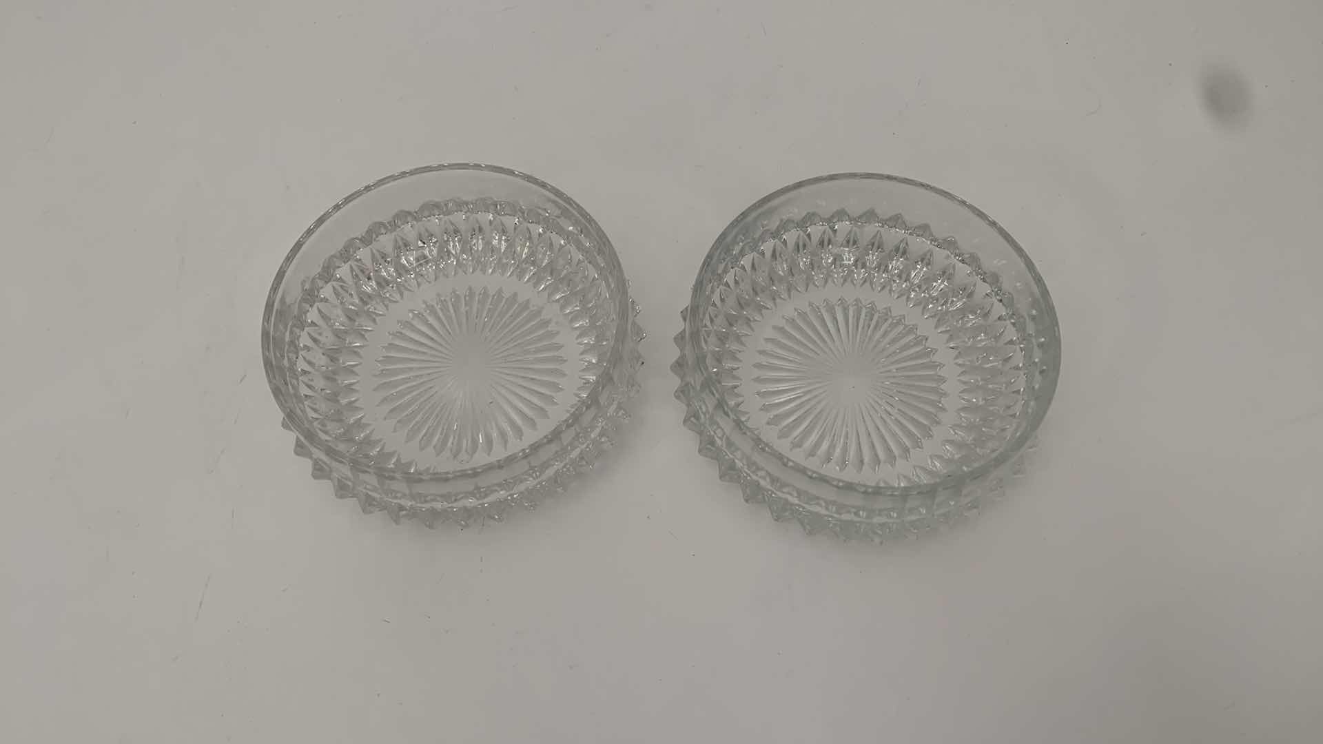 Photo 2 of SET OF 2 VINTAGE CUT CRYSTAL ASHTRAYS 4” X 4” H 2”