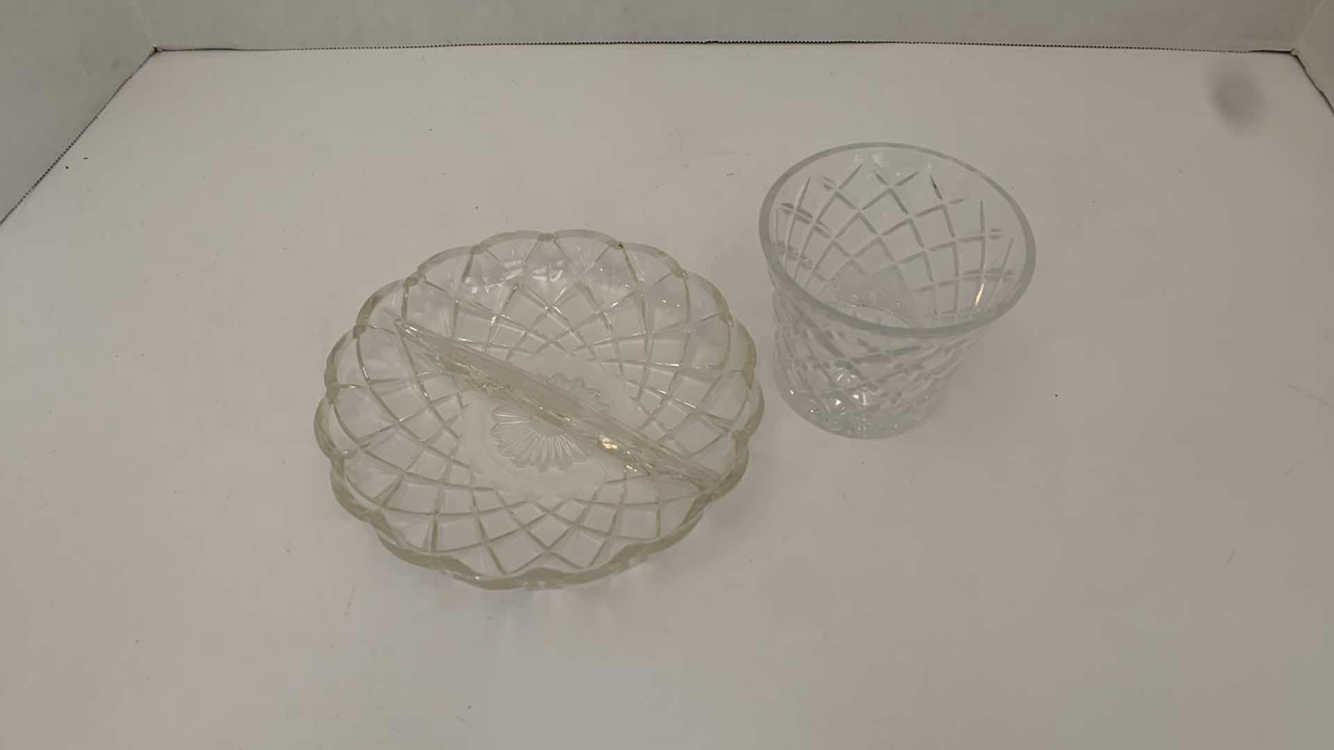 Photo 2 of SET OF 2 VINTAGE CUT CRYSTAL, CANDY DISH AND CUP 6” X 6” H 3”