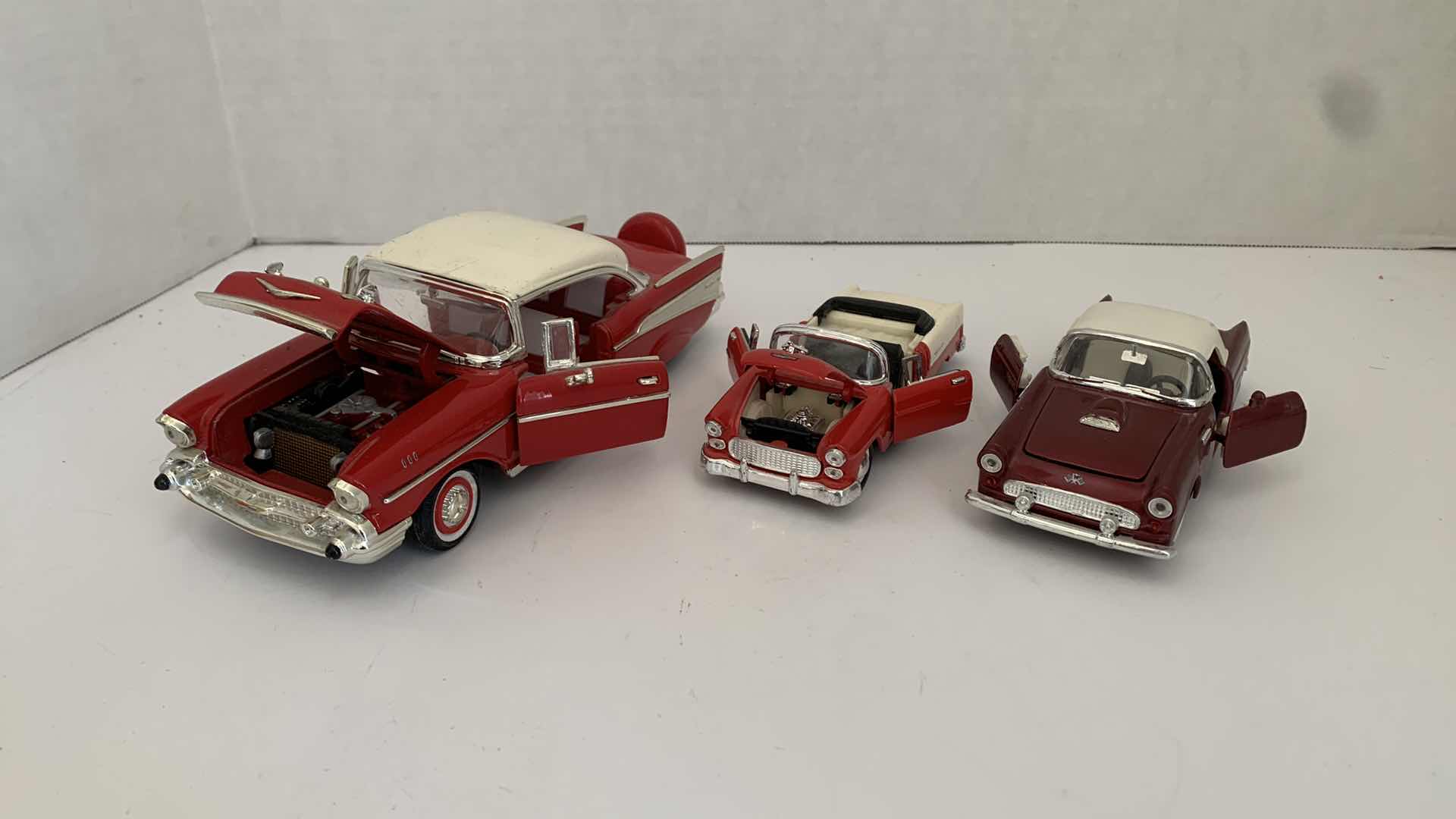 Photo 1 of SET OF 3 DIE CAST METAL 1950S CHEVROLET, LARGEST 9” X 3” H 2.5”