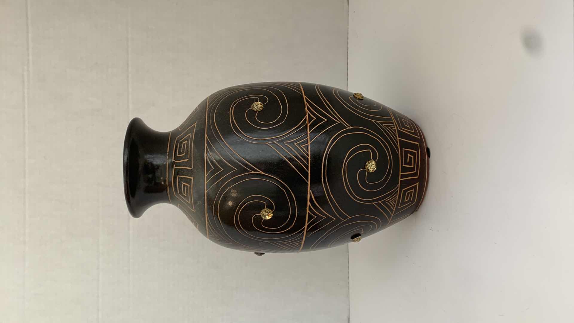 Photo 2 of DECORATIVE BROWN TRIBAL VASE 8” X 8” H 12”