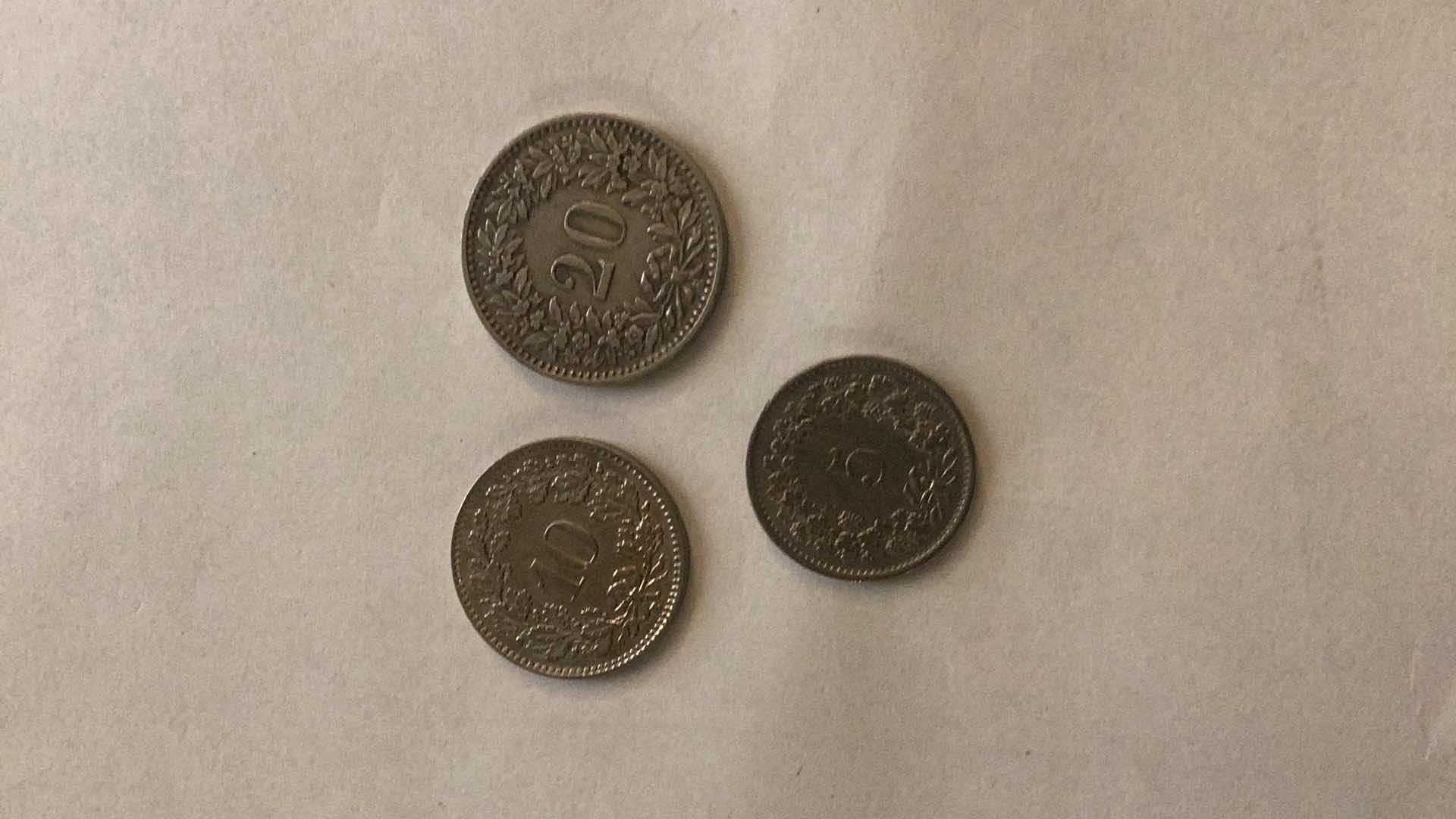 Photo 2 of SWITZERLAND 1920,1926,1970 RAPPEN COINS