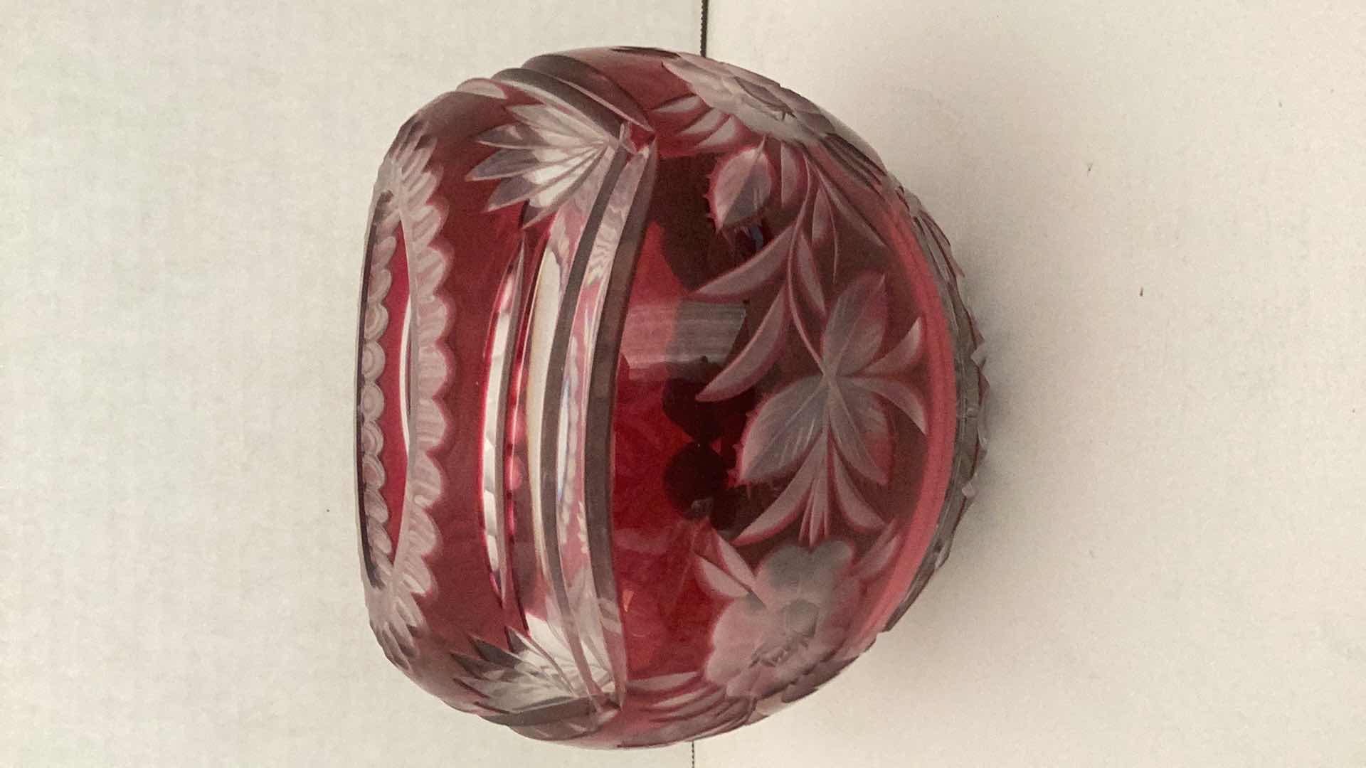 Photo 1 of LAUSITZER GERMANY CRANBERRY RUBY LEAD CRYSTAL BOWL 6” TALL