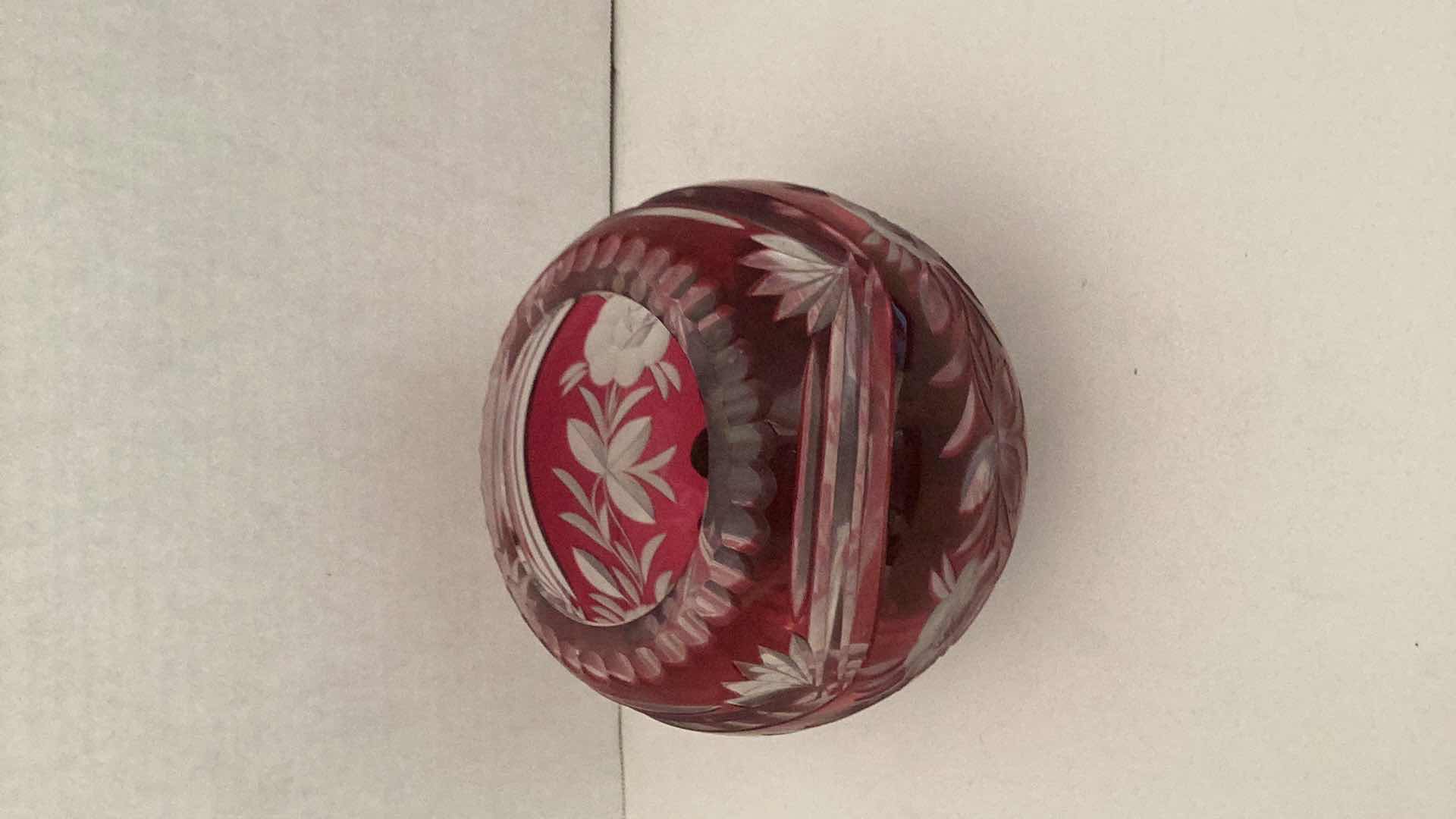 Photo 2 of LAUSITZER GERMANY CRANBERRY RUBY LEAD CRYSTAL BOWL 6” TALL