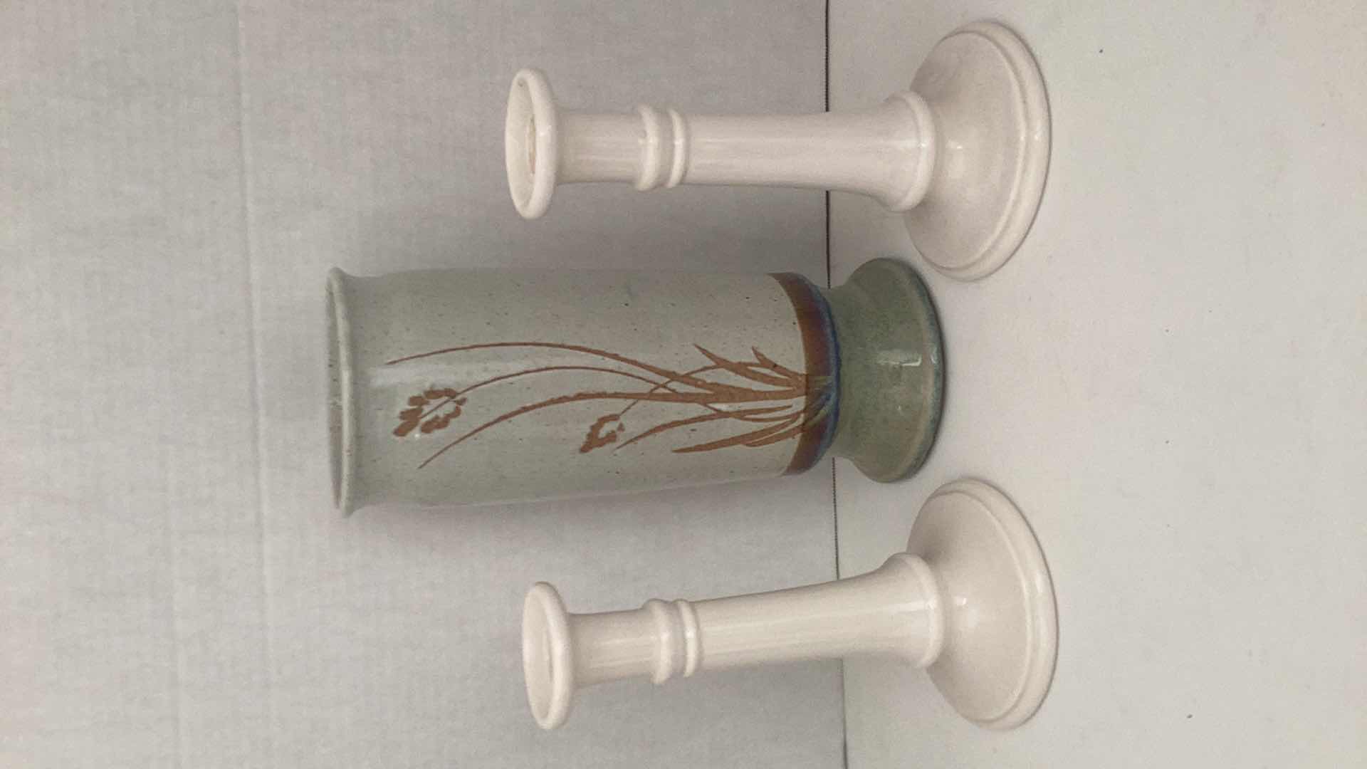 Photo 1 of VASE 13” TALL AND 2 CANDLE HOLDERS