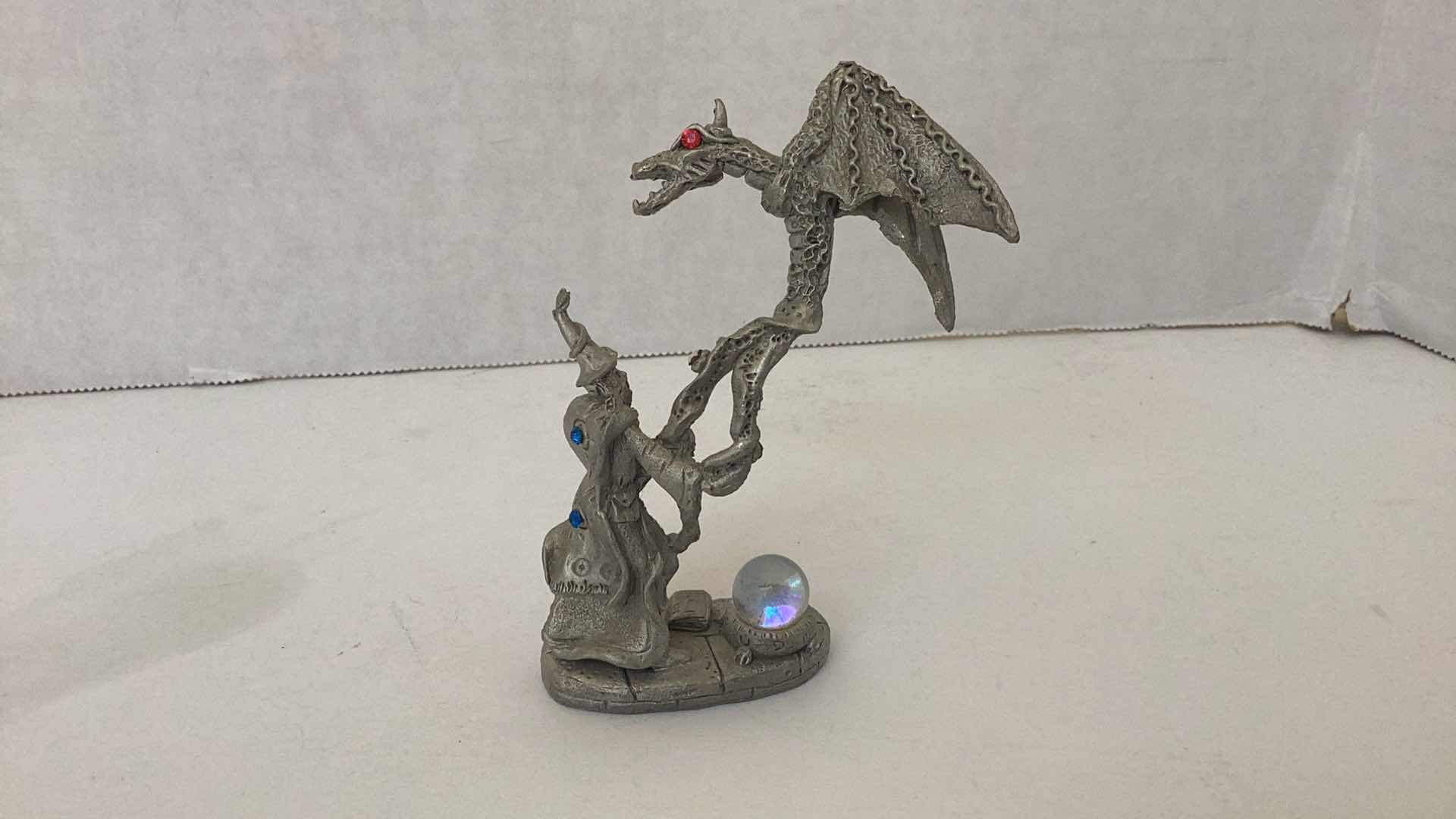 Photo 3 of PEWTER DRAGON & WIZARD STATUE 4 INCHES TALL