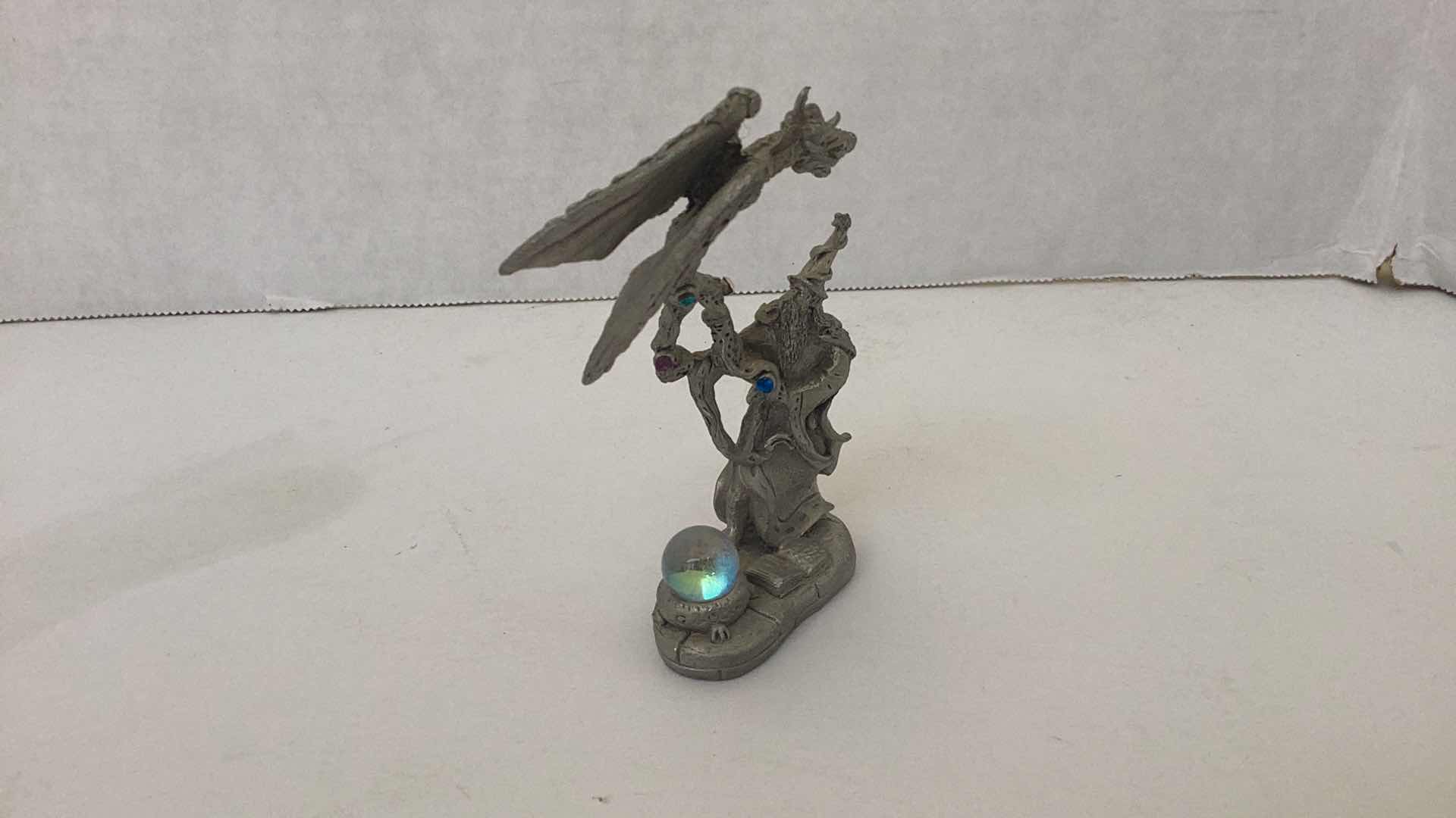 Photo 4 of PEWTER DRAGON & WIZARD STATUE 4 INCHES TALL