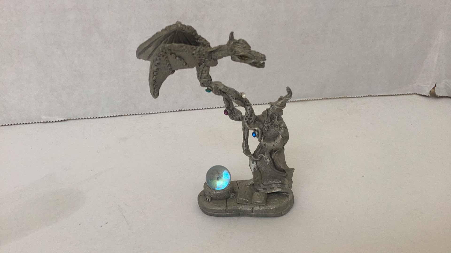 Photo 1 of PEWTER DRAGON & WIZARD STATUE 4 INCHES TALL