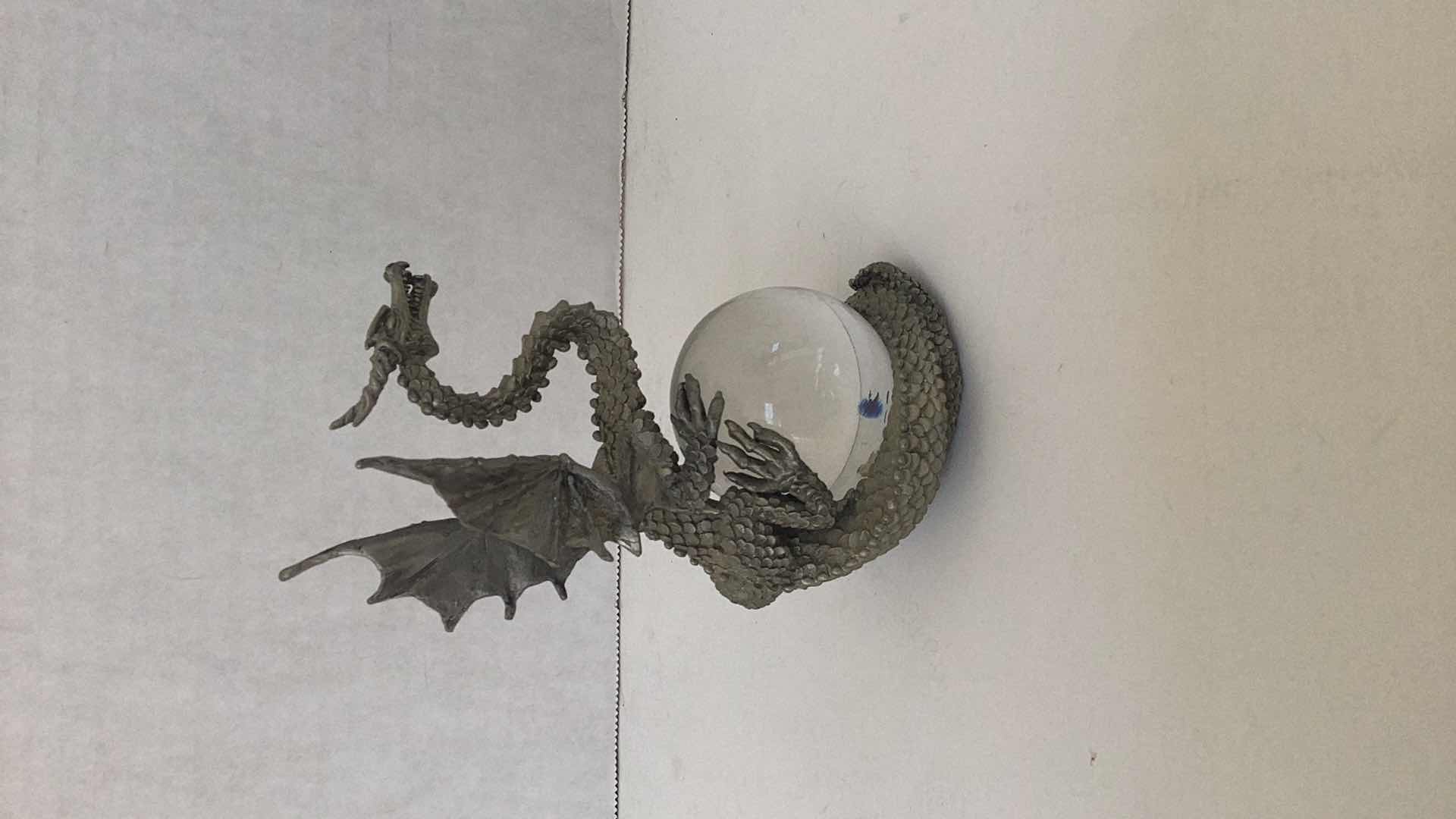 Photo 3 of PEWTER DRAGON WITH CRYSTAL ORB STATUE 4 INCHES TALL