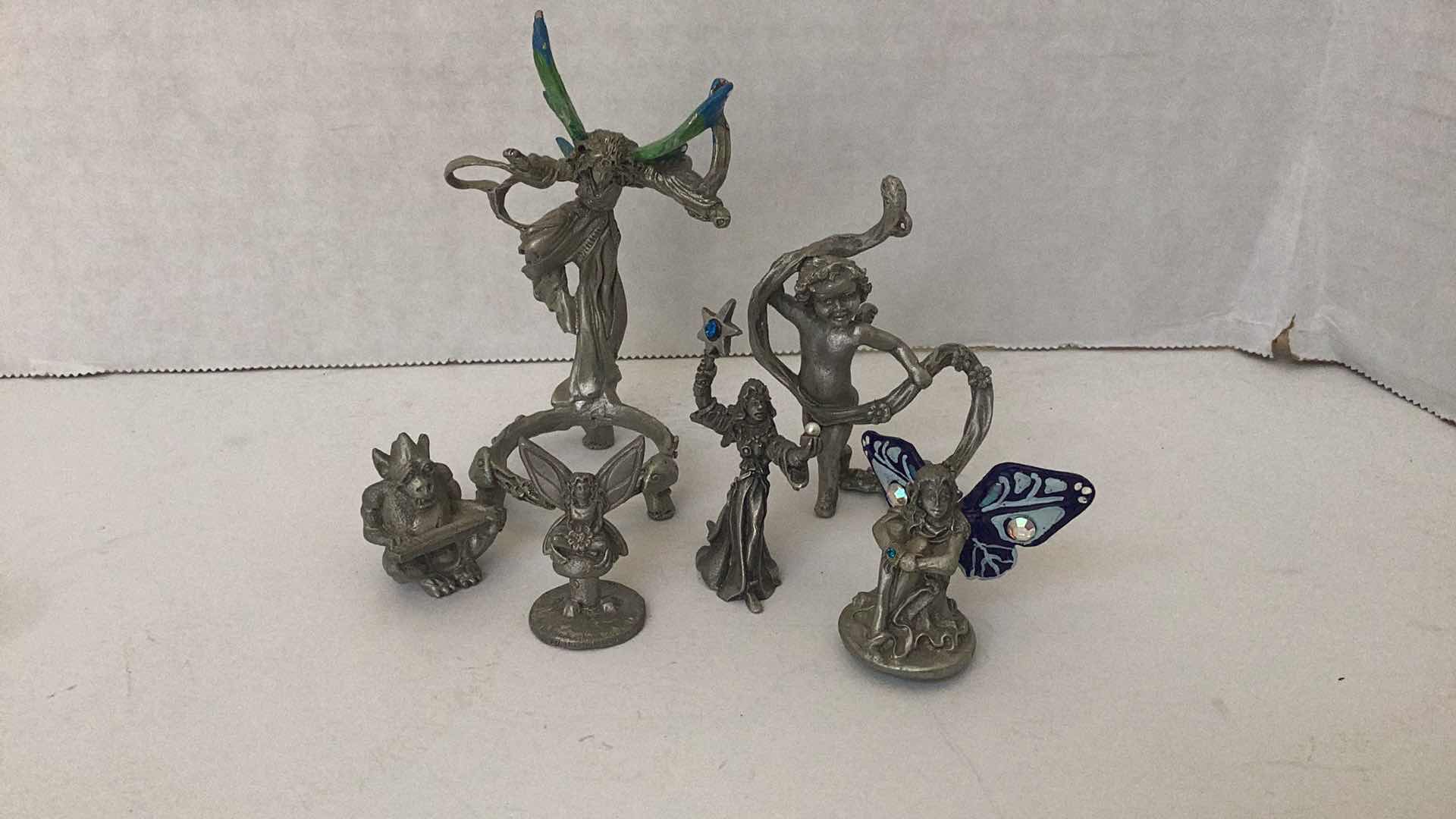 Photo 1 of SET OF 6 PEWTER FANTASY FAIRIES TALLEST 4 INCHES TALL